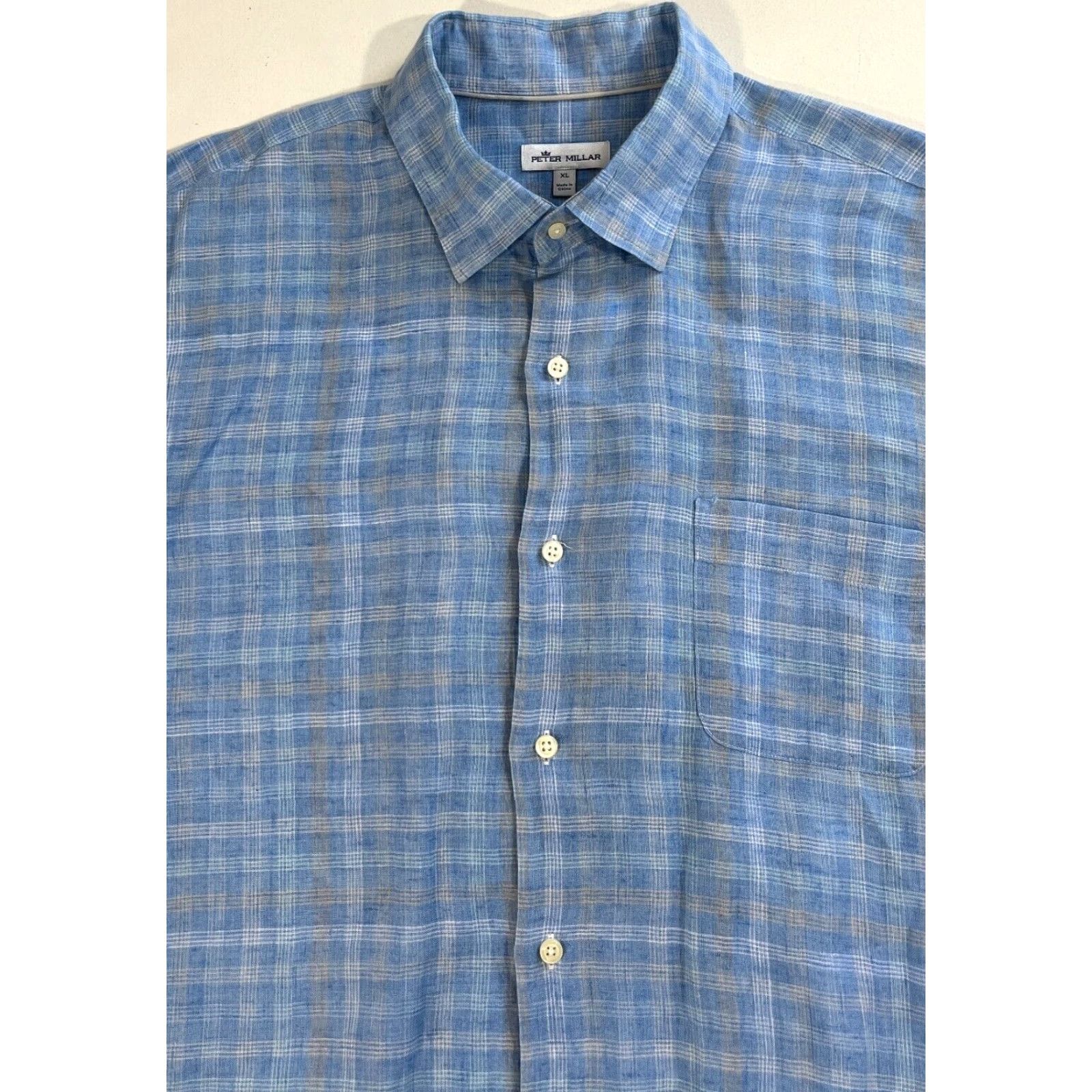 Peter Millar Peter Millar Seaside Duxbury Beach Linen Sport Shirt Plaid XL Blue Mens Shirt Size US XL / EU 56 / 4 - 2 Thumbnail