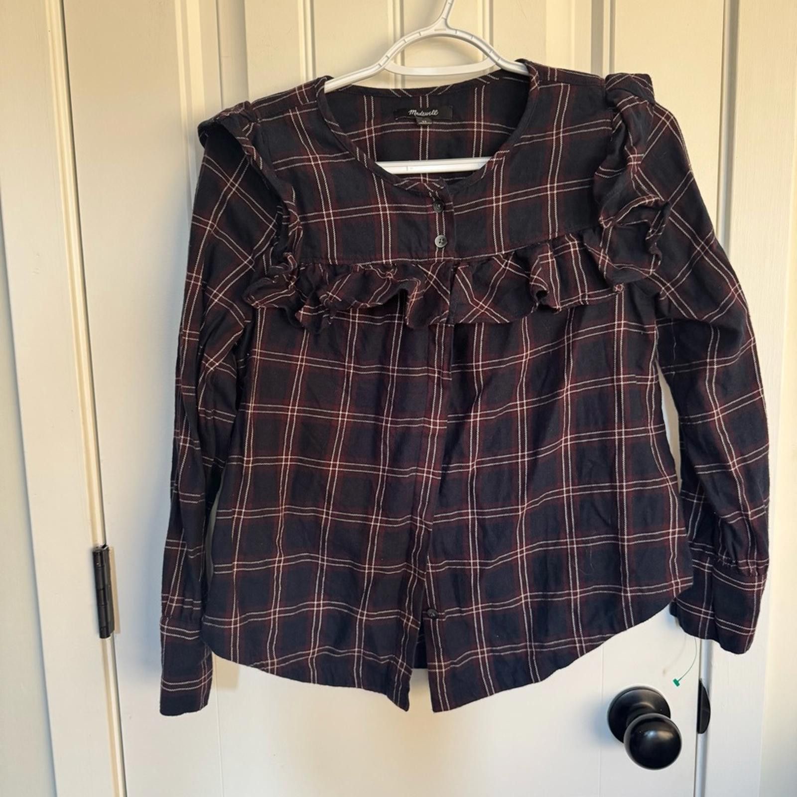 Madewell Madewell‎ Blue and Red Ruffle Blouse-XS Size XS / US 0-2 / IT 36-38 - 1 Thumbnail