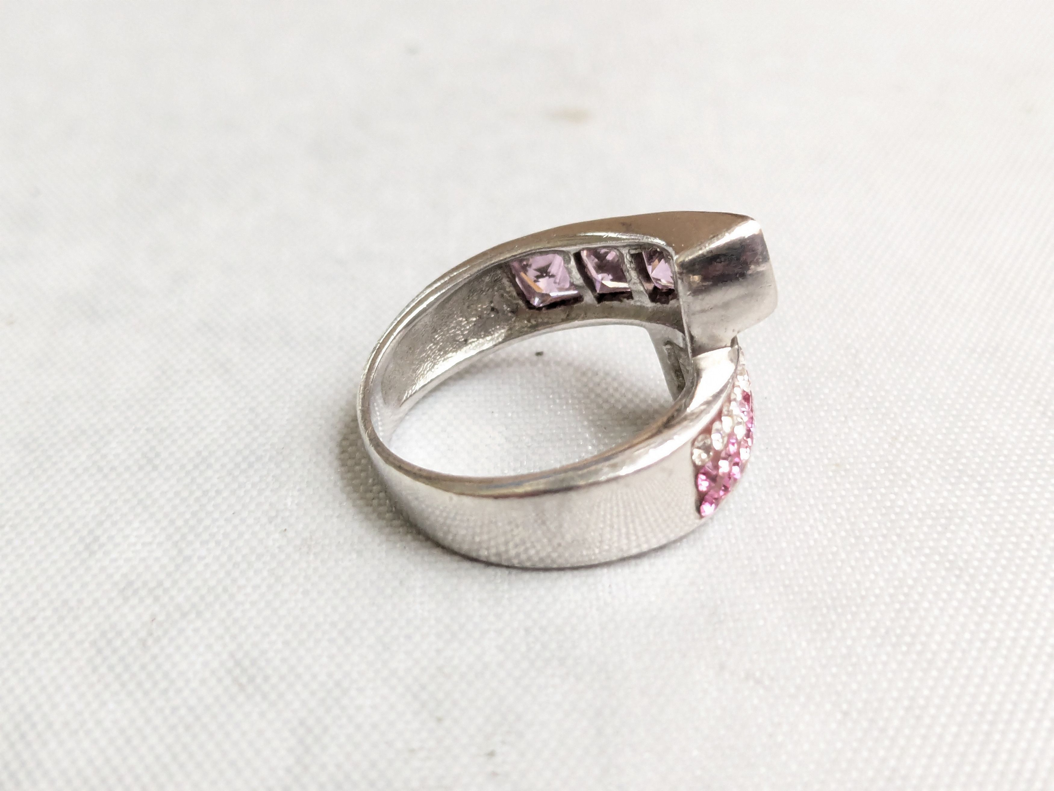 Jewelry Sterling Silver Ring 6.5 Pink Topaz CZ Bypass Size ONE SIZE - 3 Thumbnail