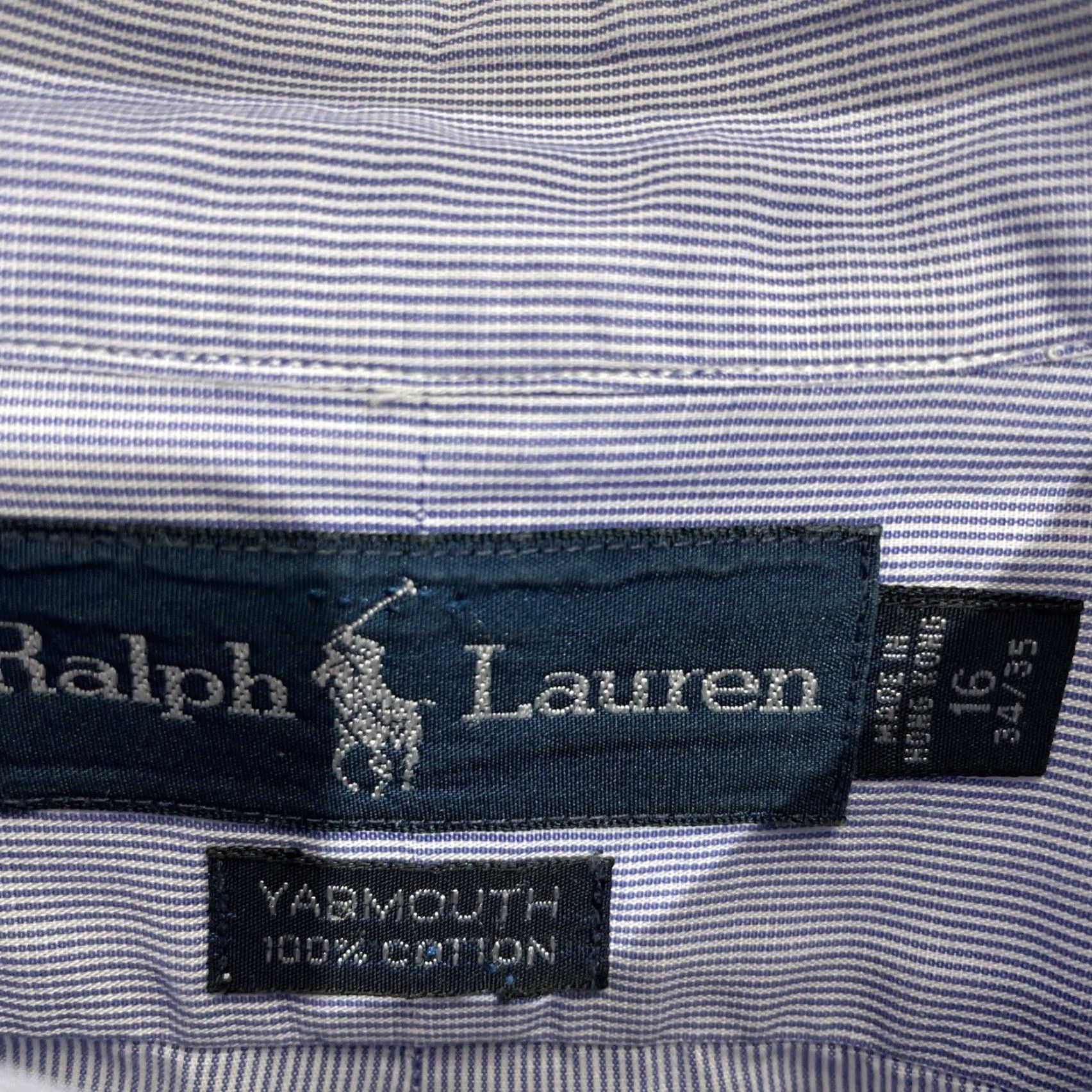 Ralph Lauren Vintage Ralph Lauren Mens Dress Shirt Yarmouth Striped Blue White 16 34/35 100% Cotton with Embroidered Pony Button-Down Collar Size 42R - 2 Thumbnail