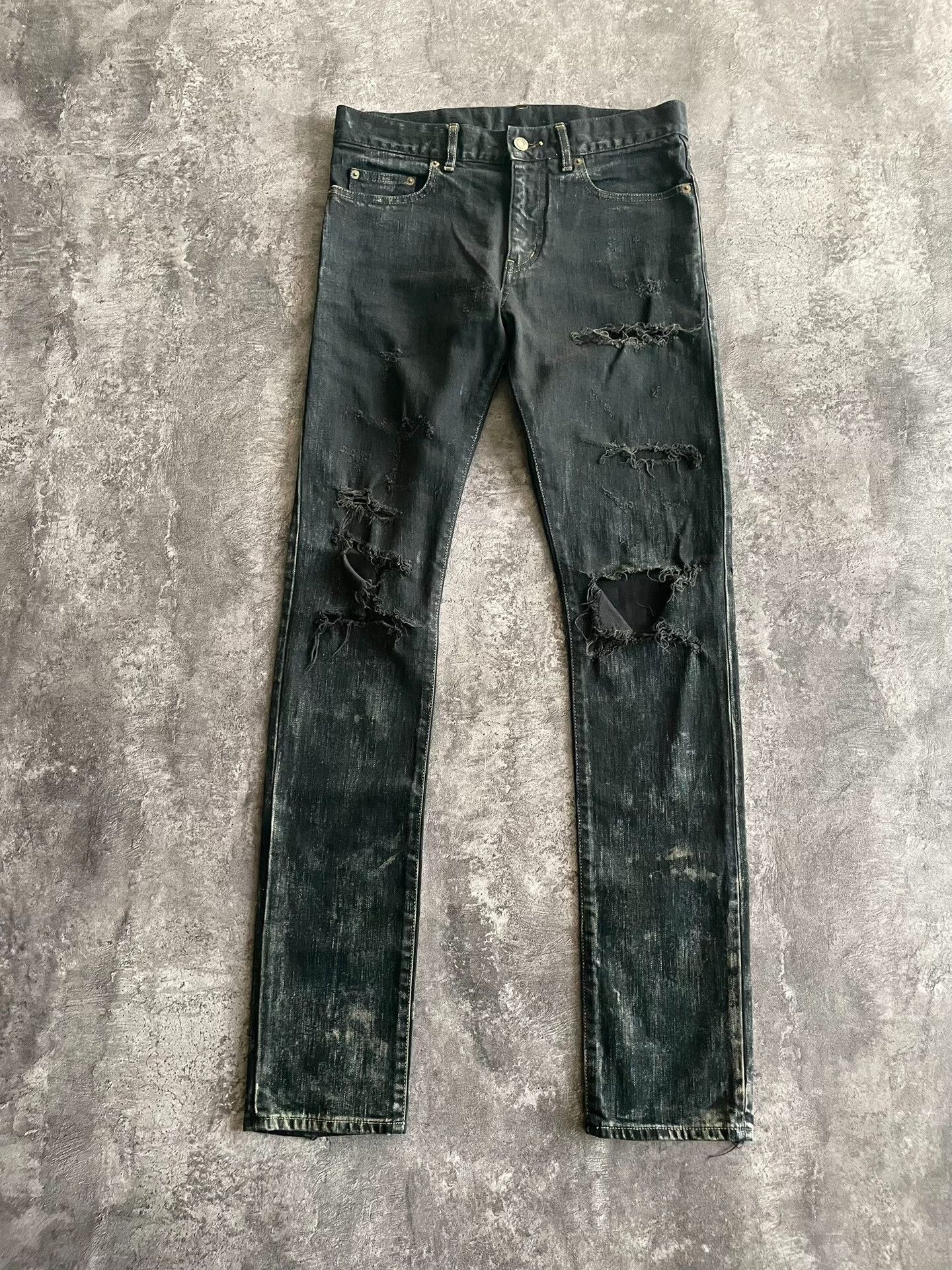 Saint Laurent Paris saint laurent distressed black jeans with oil 