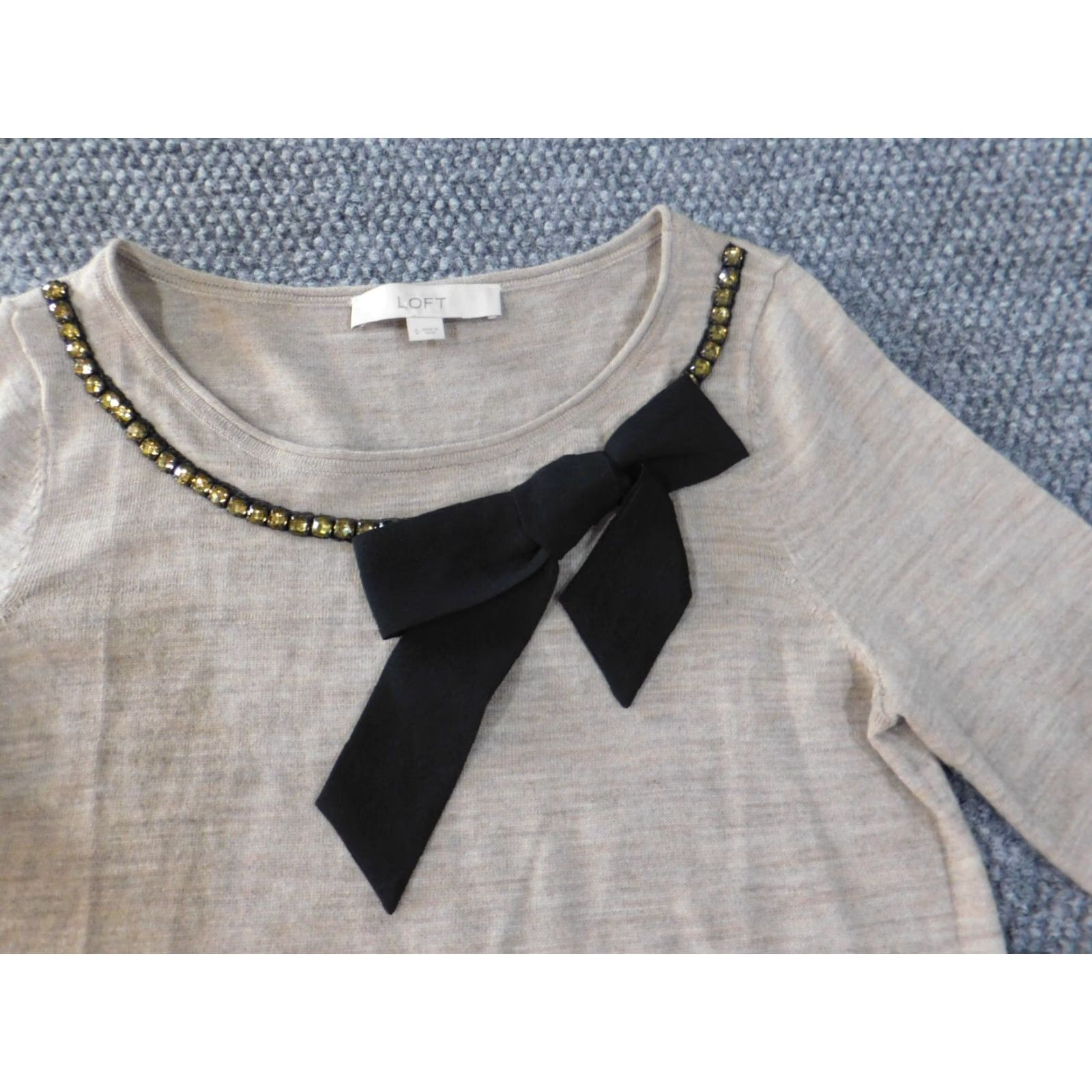 Loft LOFT Sweater Small Beige Womens Beaded Rhinestone Wool Acrylic Pullover Round Neck Long Sleeve Knit Regular Size S Casual Modern Designer Fall Winter Size S / US 4 / IT 40 - 5 Thumbnail