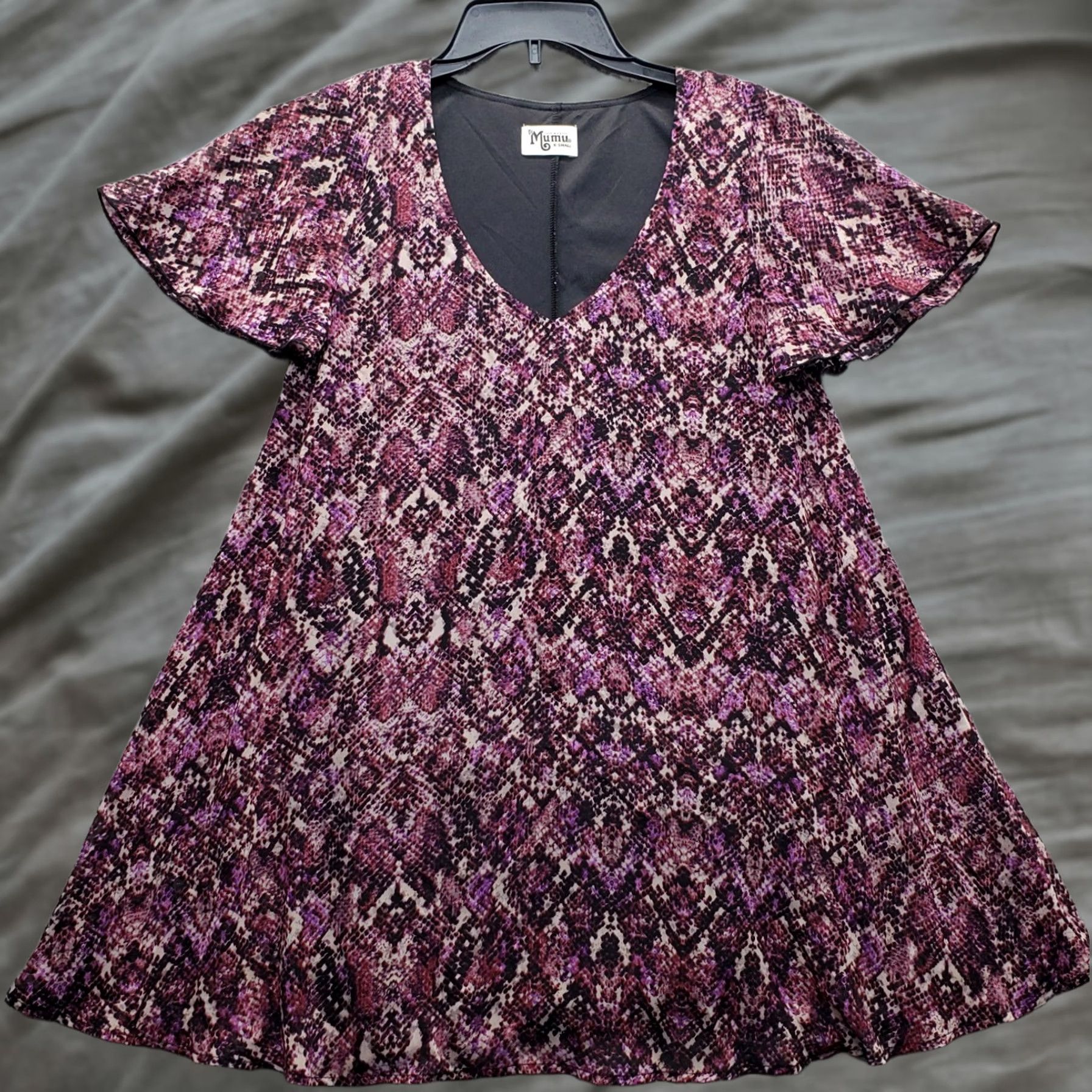 Skin Show Me Your Mumu A-Line Dress Womens XS Multicolor Snake Skin Flutter Sleeve Pullover V-Neck Short Sleeve Size XS / US 0-2 / IT 36-38 - 1 Thumbnail