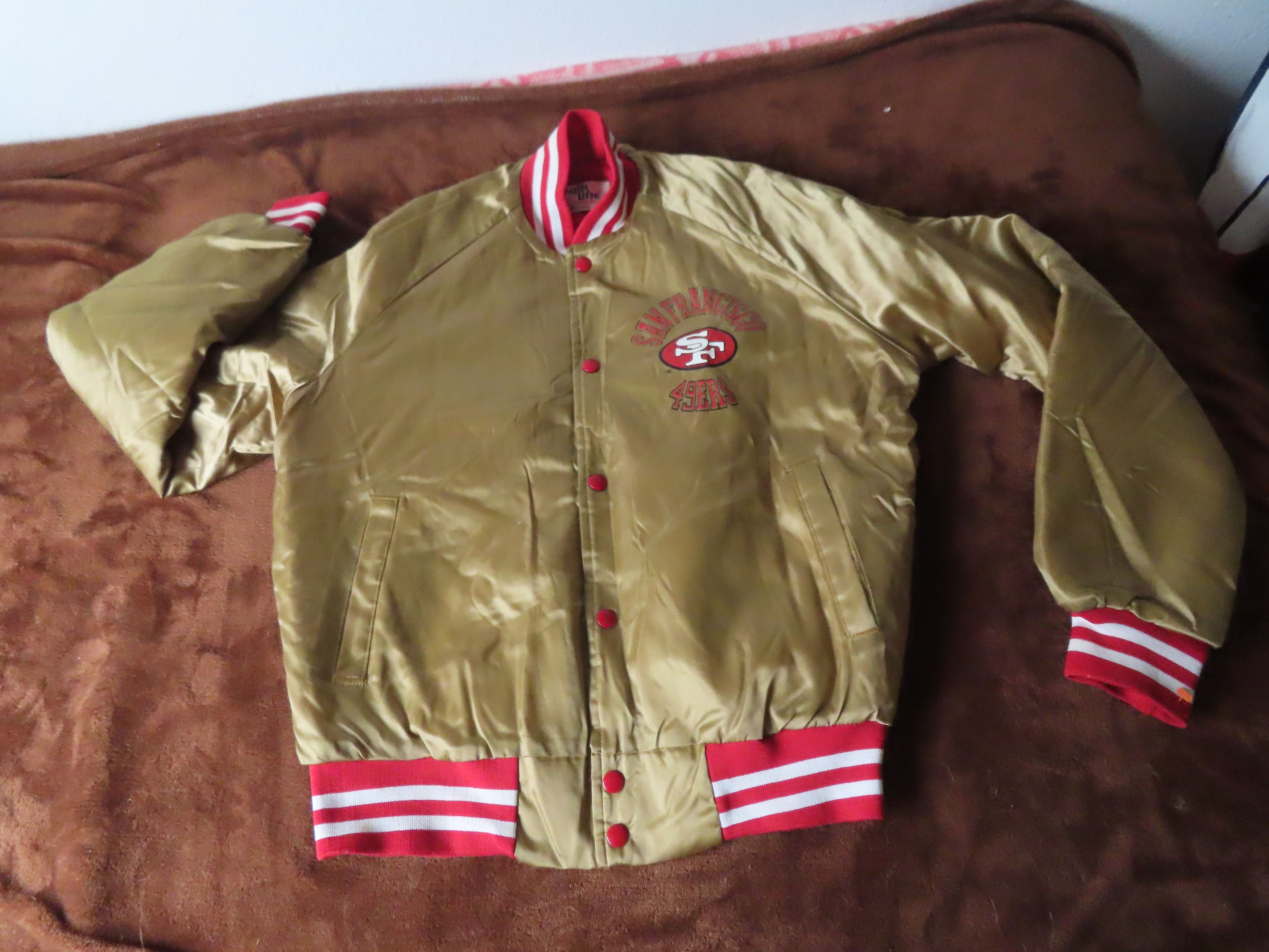 image of Vintage Nfl Chalk Line San Francisco 49Ers Satin Jacket in Gold, Men's (Size Small)