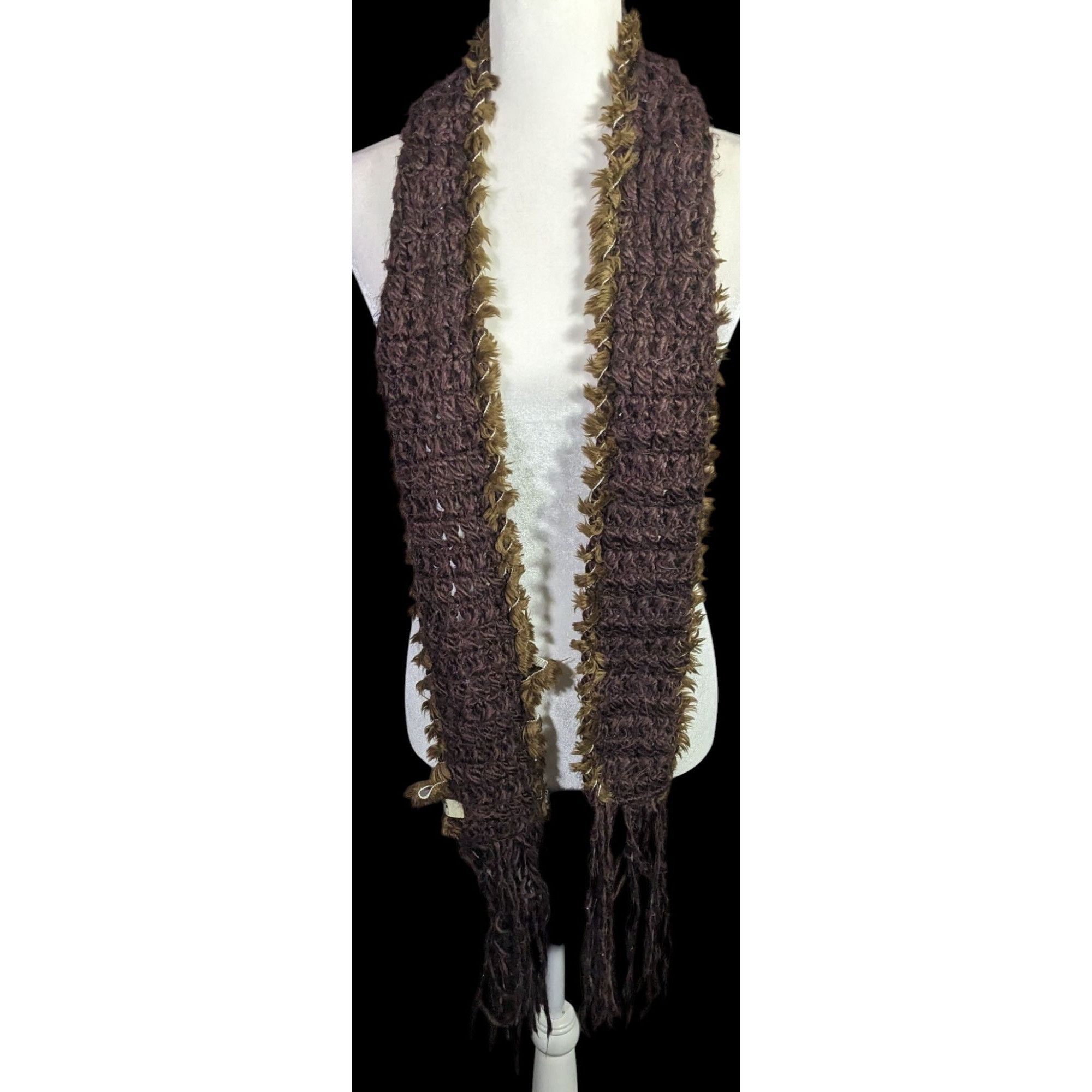 O'Neill Sporty O'Neill Brown Knit Scarf With Fringe & Faux Fur Trim Size ONE SIZE - 2 Thumbnail