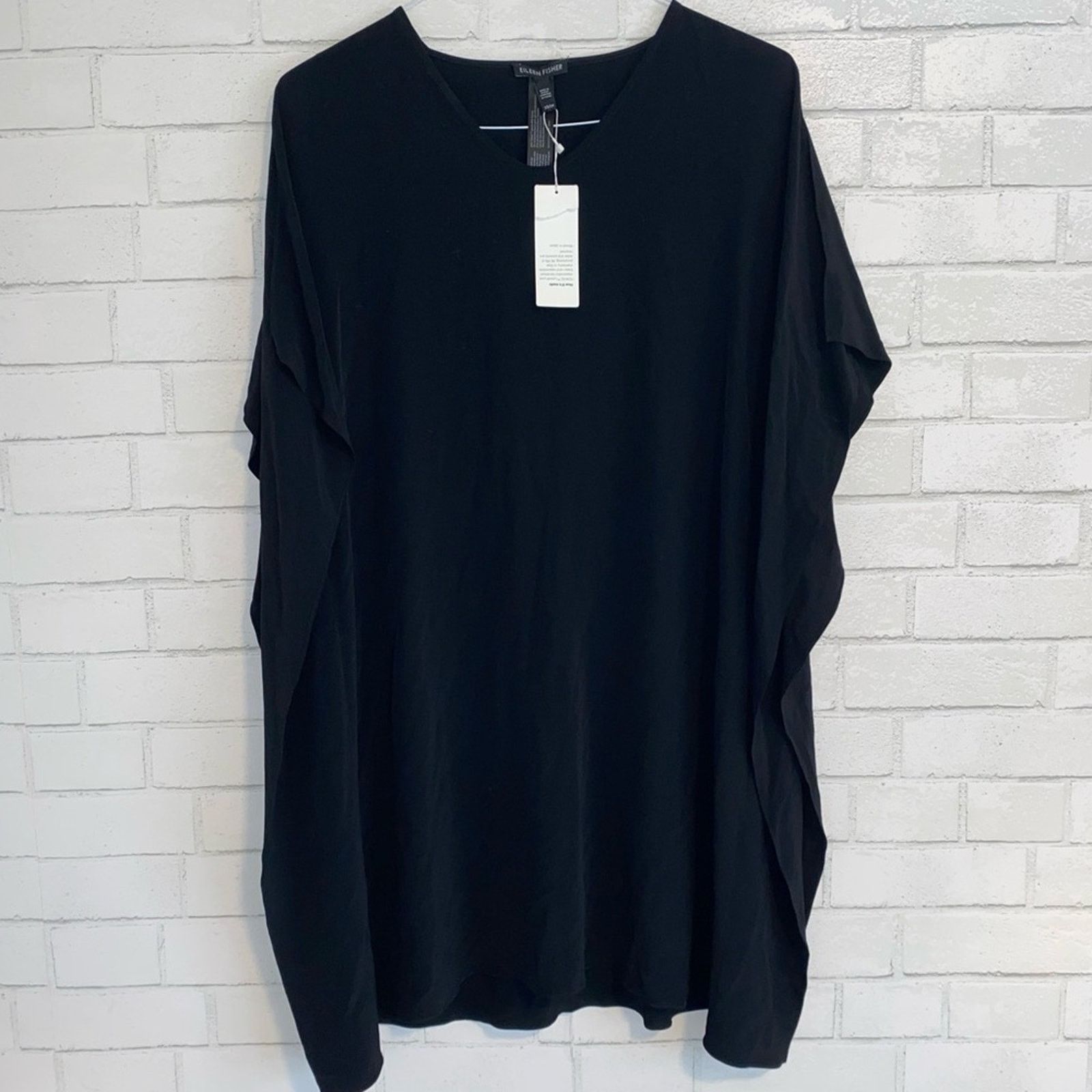 Eileen Fisher New $278 Eileen Fisher Tencel Black V Neck Caftan Dress XS Size XS / US 0-2 / IT 36-38 - 2 Thumbnail