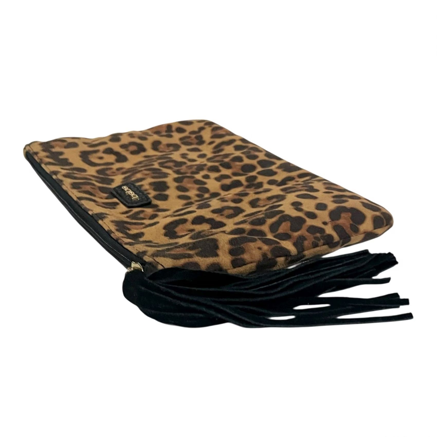 Bebe Bebe Make-Up Bag Pouch Animal Print Brown Tassel Zipper 12x7.5 Clutch Women, Animal Print, Brown, Zip, 12x7.5, Preowned, Clutch Bag, Makeup Bag, Bebe Size ONE SIZE - 4 Thumbnail