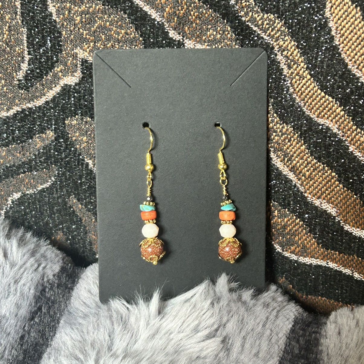 Handmade Handcrafted elegant filigree goldstone coral earrings Size ONE SIZE - 3 Thumbnail