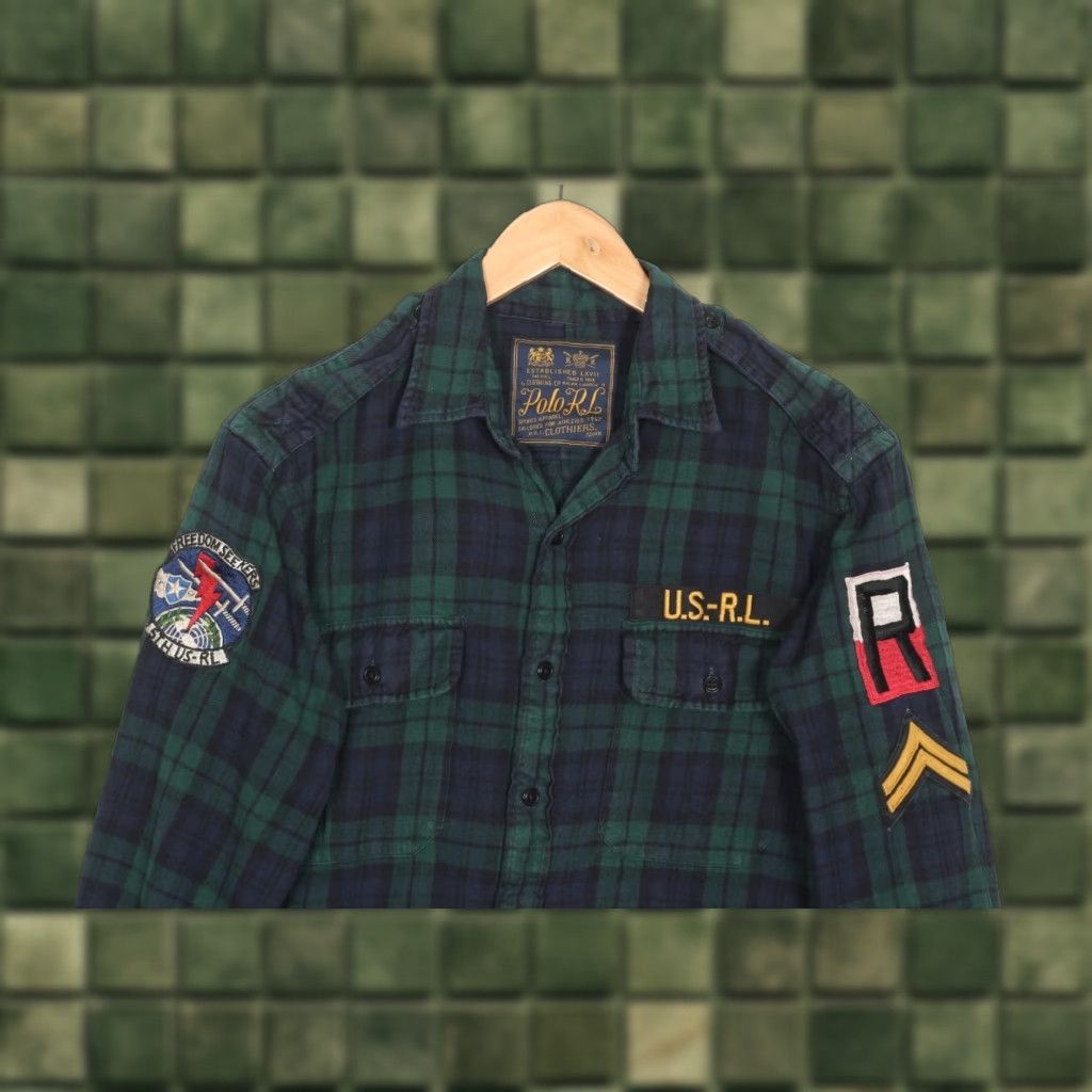 Polo Ralph Lauren POLO RALPH LAUREN FREEDOM SEEKERS Shirt Men M Plaid Flannel Button-Up Blue / Green Military Casual Workwear 5th US-RL Vintage? Size US M / EU 48-50 / 2 - 1 Thumbnail