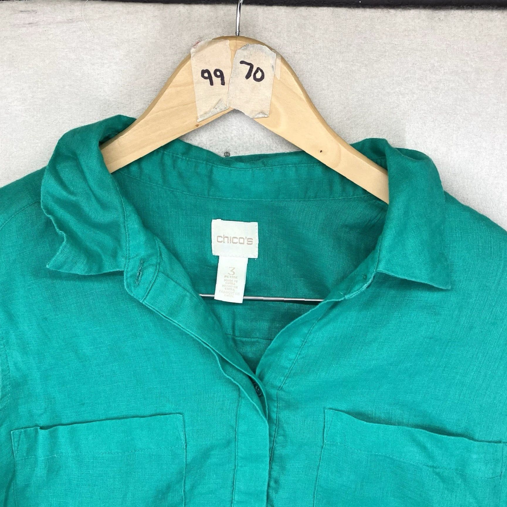 Vintage Chicos Side Slit Linen Tunic Sleeveless Top Congo Green Women's Petite PXL Size 3 Size XL / US 12-14 / IT 48-50 - 4 Thumbnail