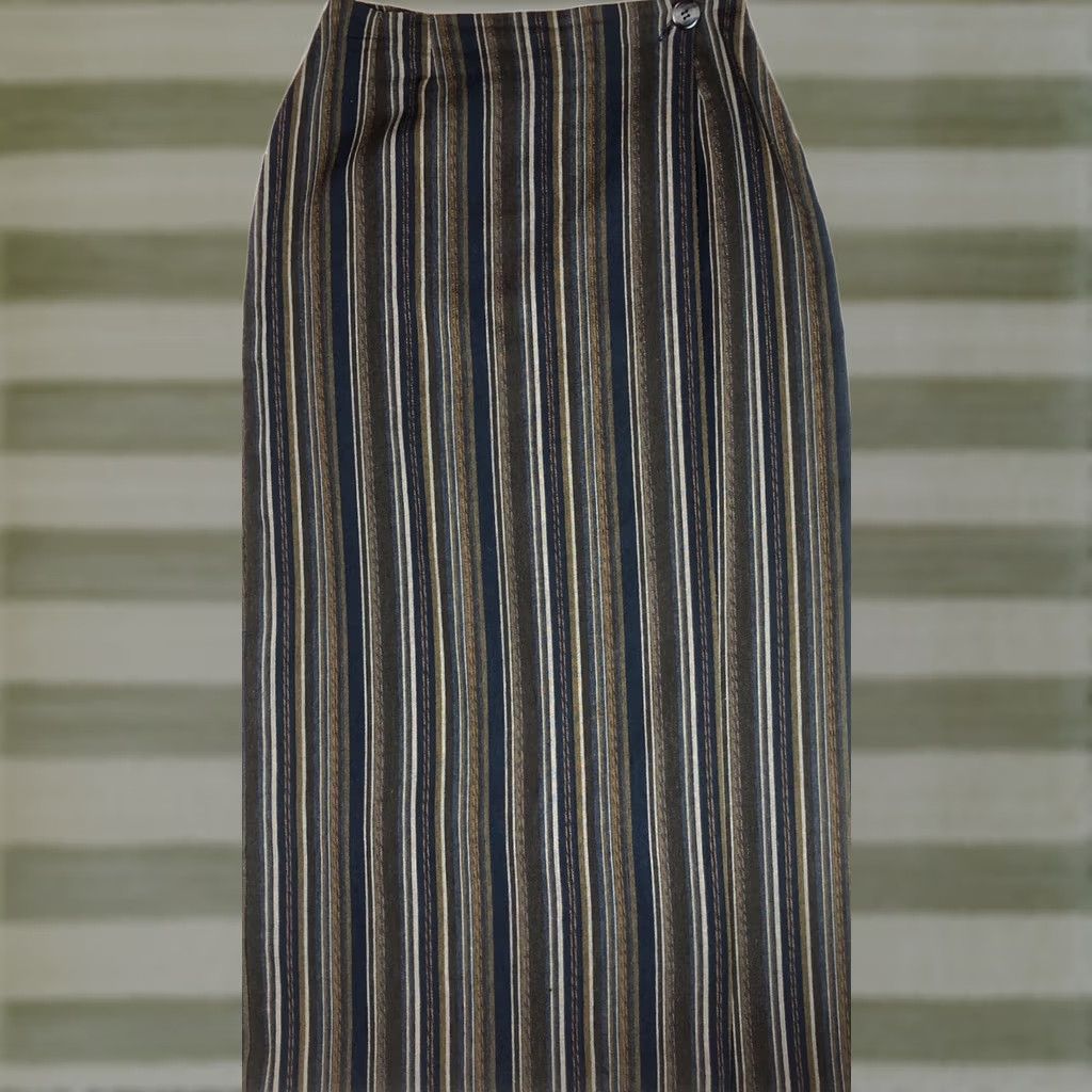Express Express Wrap Skirt M Olive/Navy Stripe 26”W Wool Italy Career Boho Hippie Grunge Size 32" / US 10 / IT 46 - 1 Thumbnail