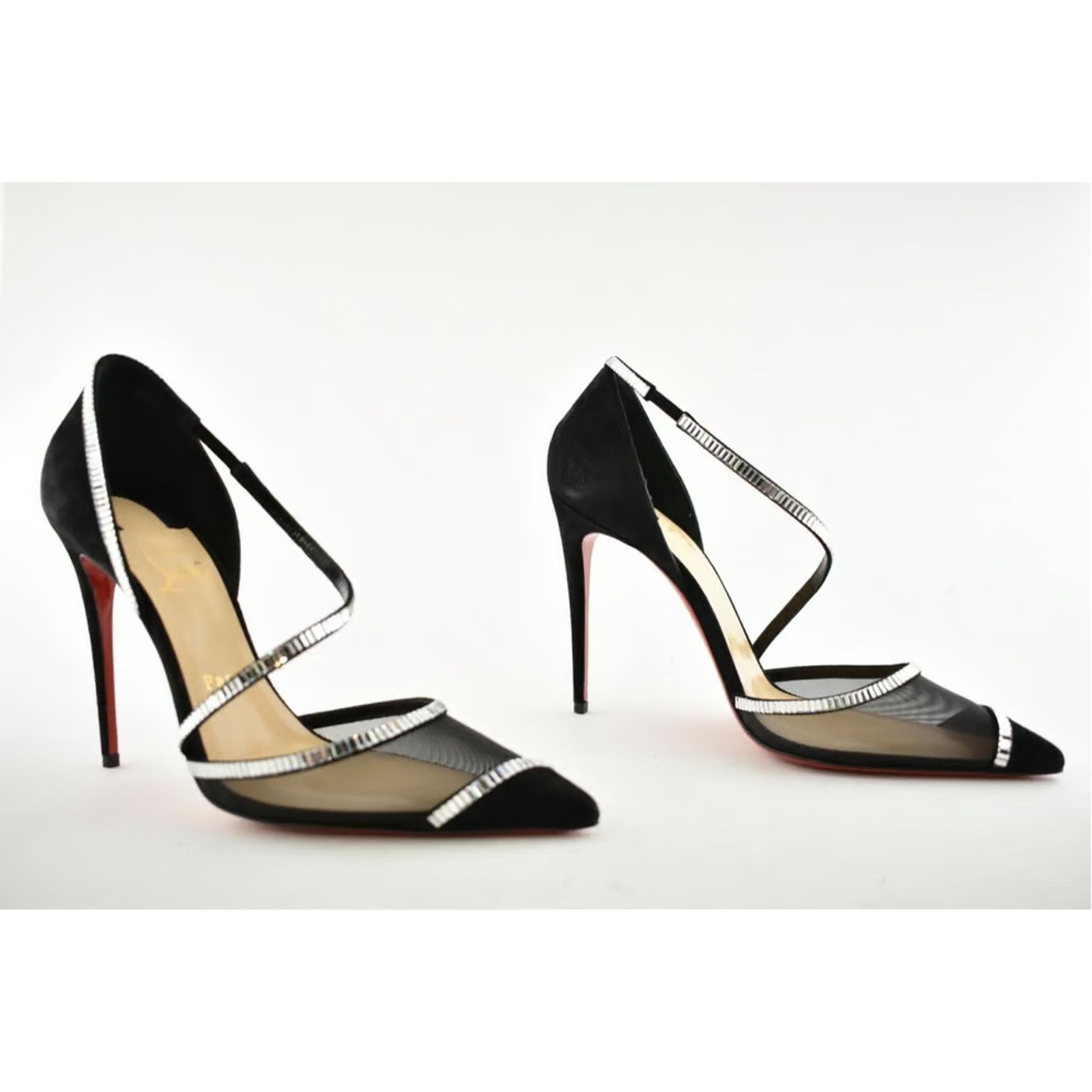 Christian Louboutin Chiara Diams 100 Black Silver Crystal Strap Heel Pump 39 Size US 9 / IT 39 - 6 Thumbnail