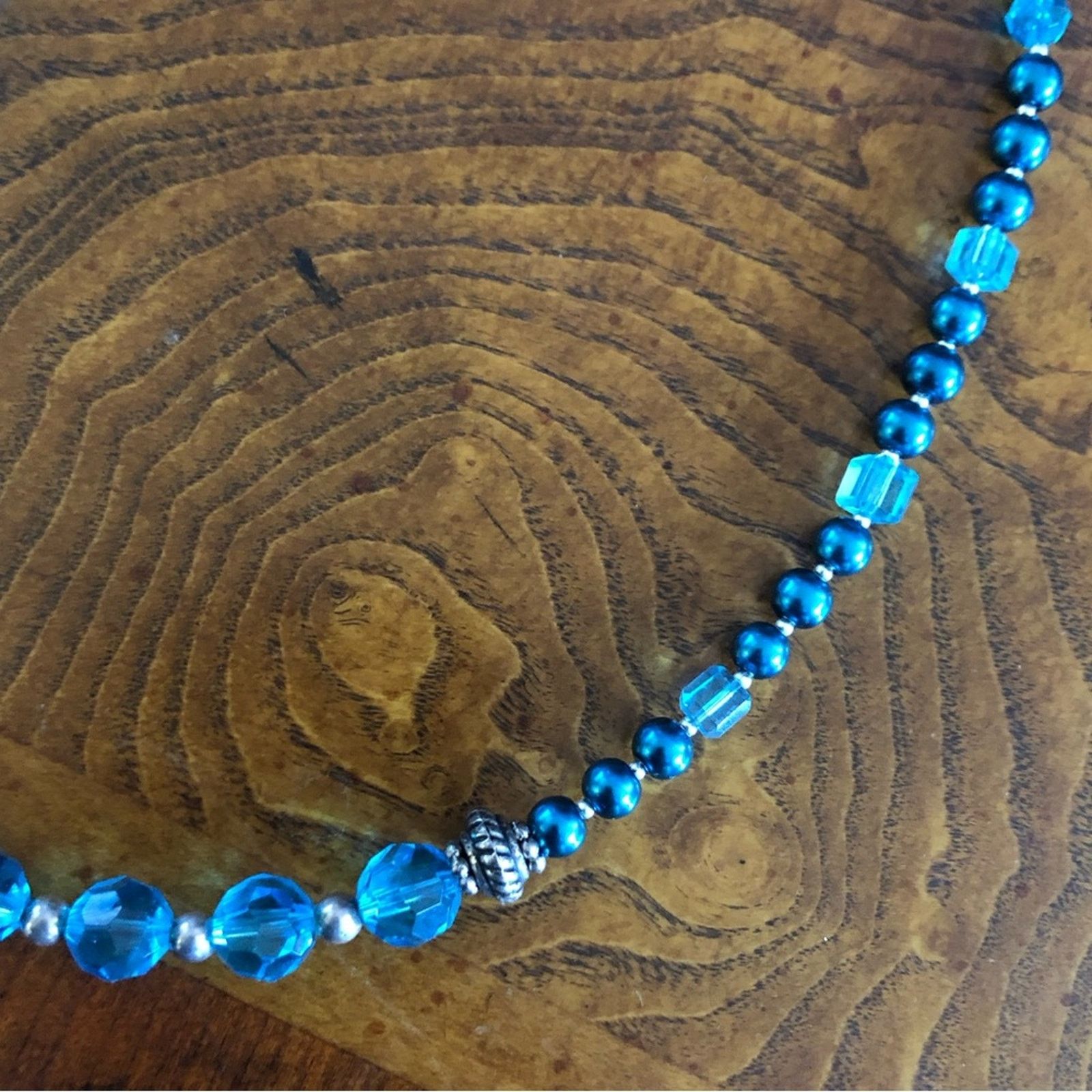 Handmade Handcrafted repurpose faceted blue crystal pendant necklace Size ONE SIZE - 14 Thumbnail