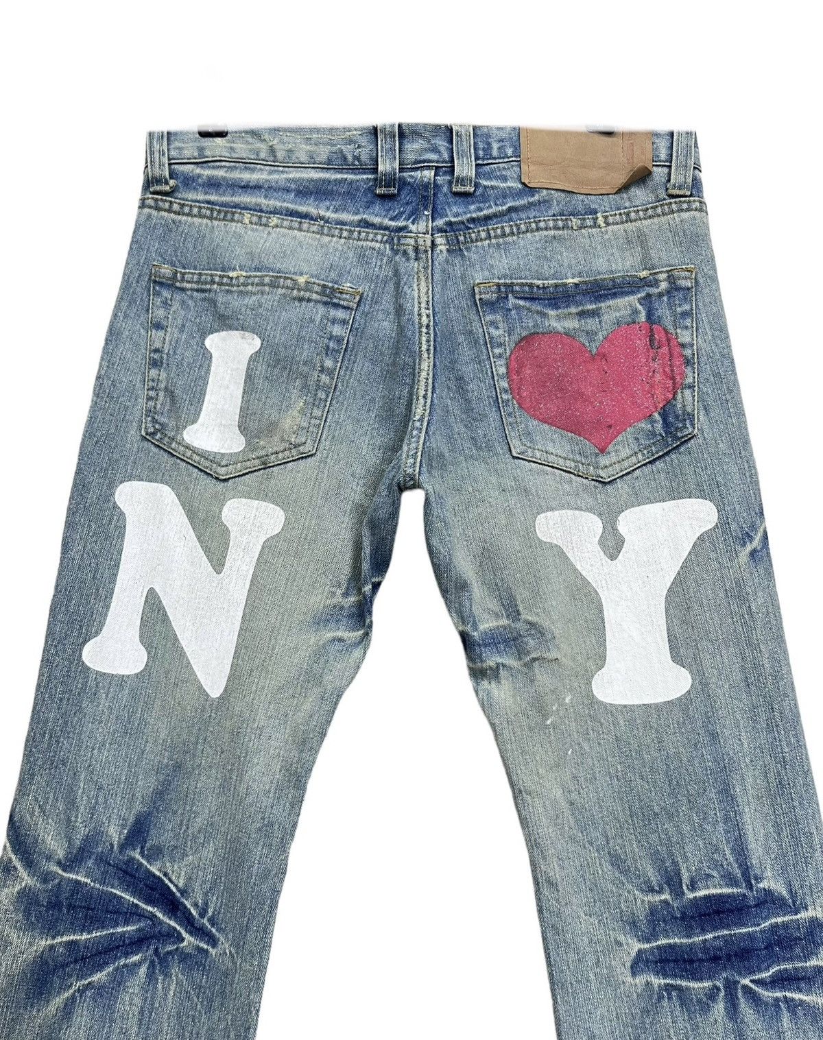 I Love NY 90’s “I❤️NEW YORK “ Mudwash Clawmark Ripped Flare Jeans Size US 31 - 2 Thumbnail