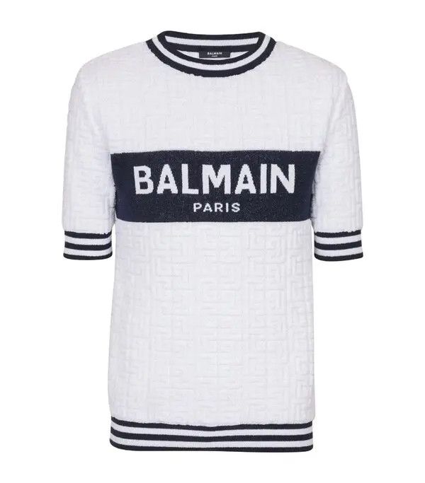 Balmain o1s1wg110925 Wool Cotton Logo T-Shirt in White Size US XL / EU 56 / 4 - 1 Thumbnail