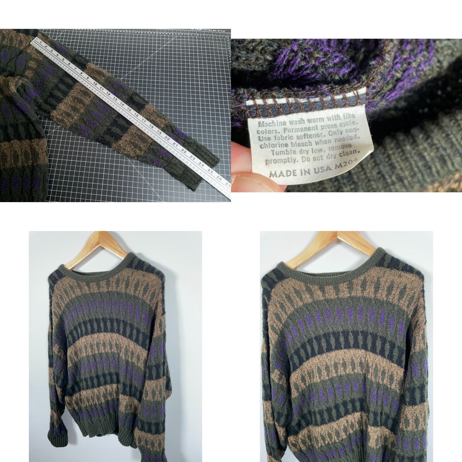 Jantzen VINTAGE Jantzen Sweater Mens XL Beige Purple Textured Knit Geometric Pattern USA Size US M / EU 48-50 / 2 - 8 Thumbnail