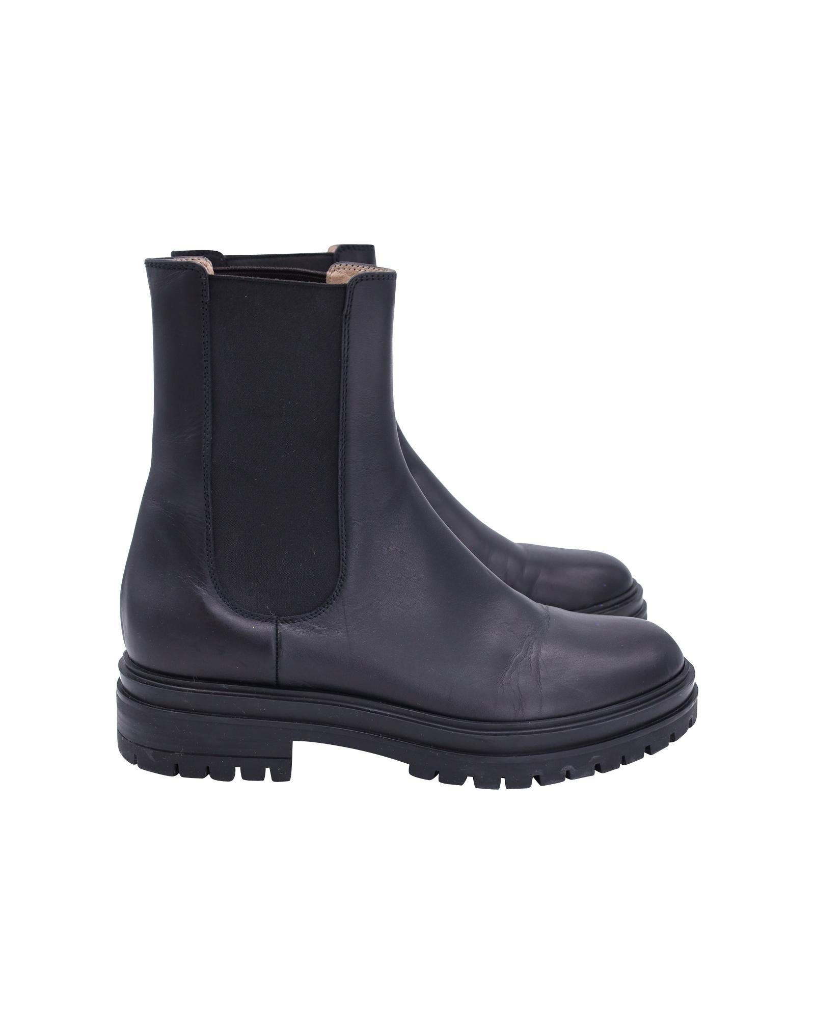 image of Gianvito Rossi Classic Leather Chelsea Boots With Chunky Soles in Black, Women's (Size 11)