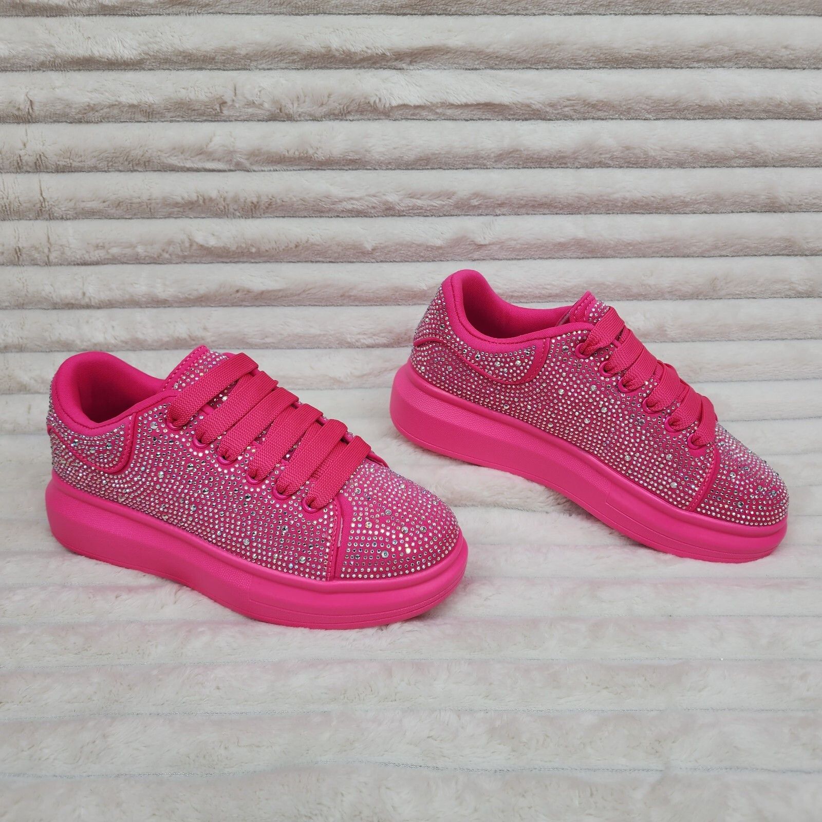 Other Cush Baby Bright Pink Fuchsia Rhinestone Sneakers Tennis Sho Size US 6 / IT 36 - 1 Thumbnail