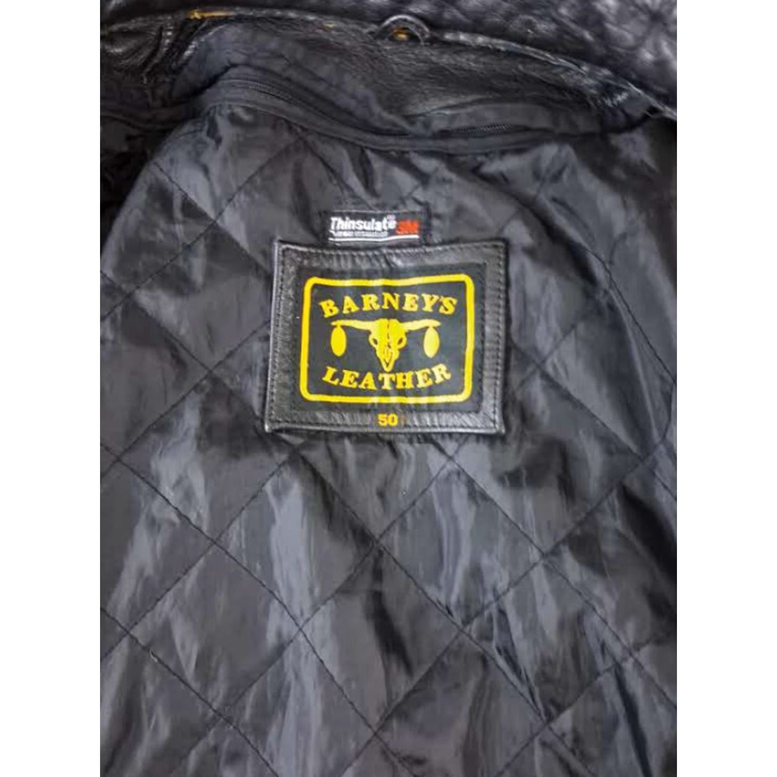 Vintage VINTAGE Barney's Leather Motorcycle Jacket 50 Men Black Insulated Zip Polyester 26in 3M Size US M / EU 48-50 / 2 - 7 Thumbnail