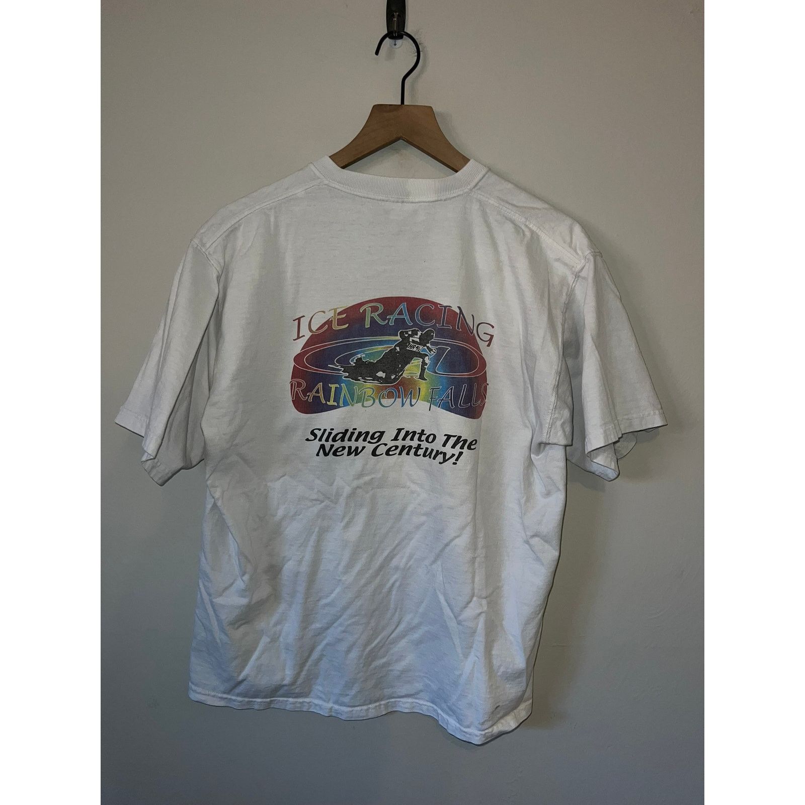 Fruit Of The Loom Vintage Ice Racing Shirt Rainbow Falls White Tee 90s Medium Size US M / EU 48-50 / 2 - 5 Thumbnail