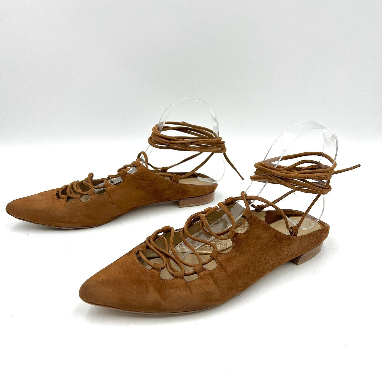 Stuart Weitzman Stuart Weitzman Suede Lace-Up Flat Amaretto Pointy Toe Mule Size US 8 / IT 38 - 9 Thumbnail