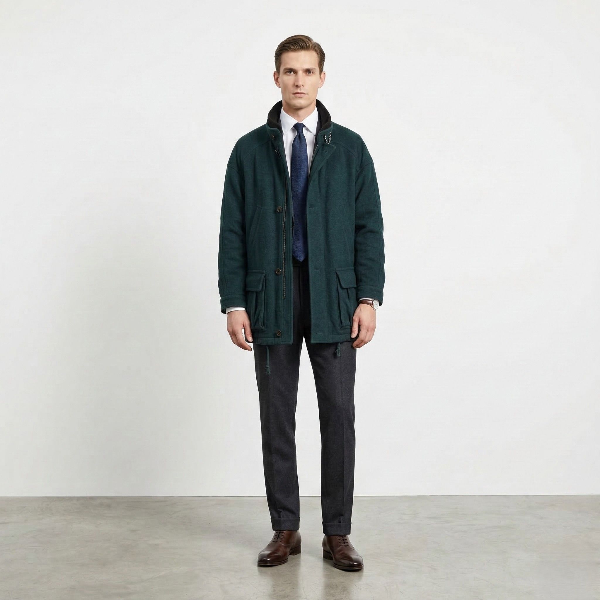 Daniel Wellington Wellington Men 44 L Coat Bottle Green Wool Cashmere 7121 Size US L / EU 52-54 / 3 - 1 Thumbnail