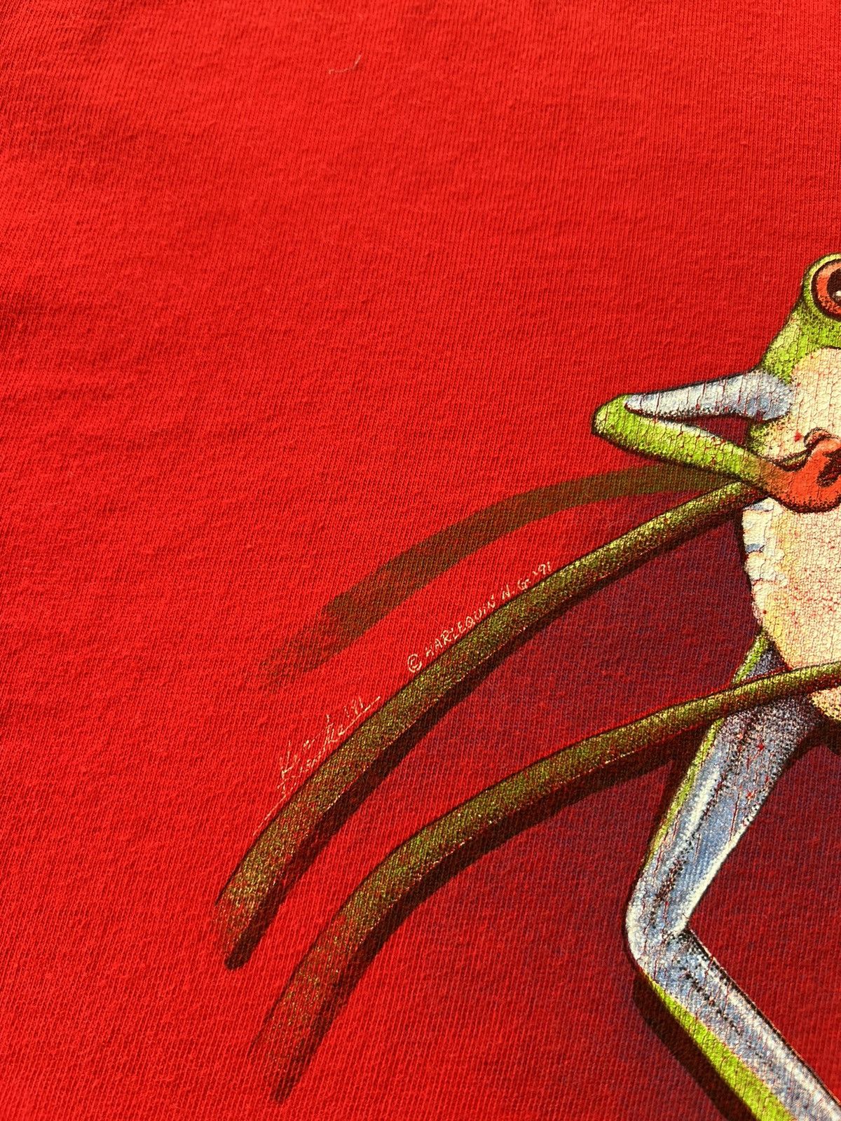 Vintage Vintage 1991 Harlequin Frog Ken Drewke Nature Red T-shirt Size US XL / EU 56 / 4 - 5 Thumbnail