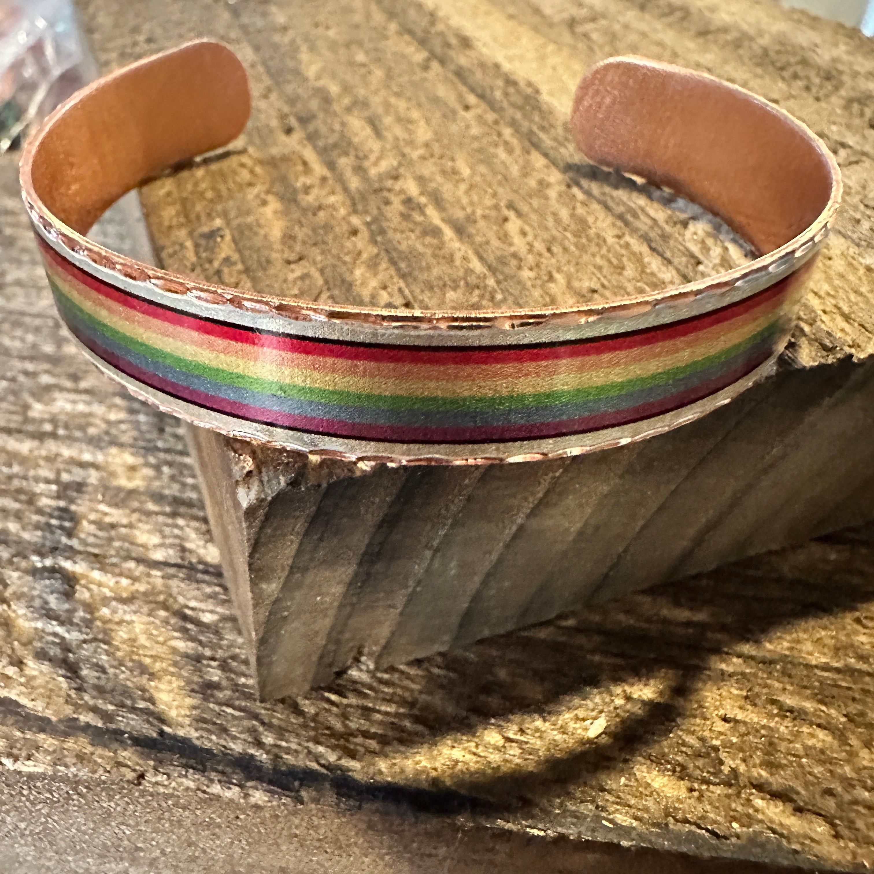 Other Handmade Boho Copper Narrow Cuff Bracelet, Diamond Cut Rainb Size ONE SIZE - 8 Thumbnail