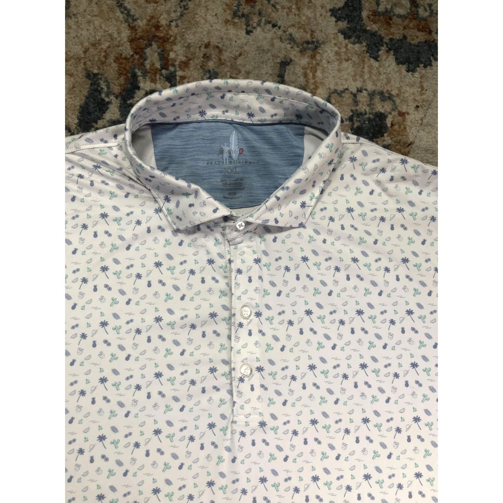 johnnie-O Johnnie-O Featherweight Polo Shirt Mens 2XL White Tropical Golf Short Sleeve Size US XXL / EU 58 / 5 - 2 Thumbnail
