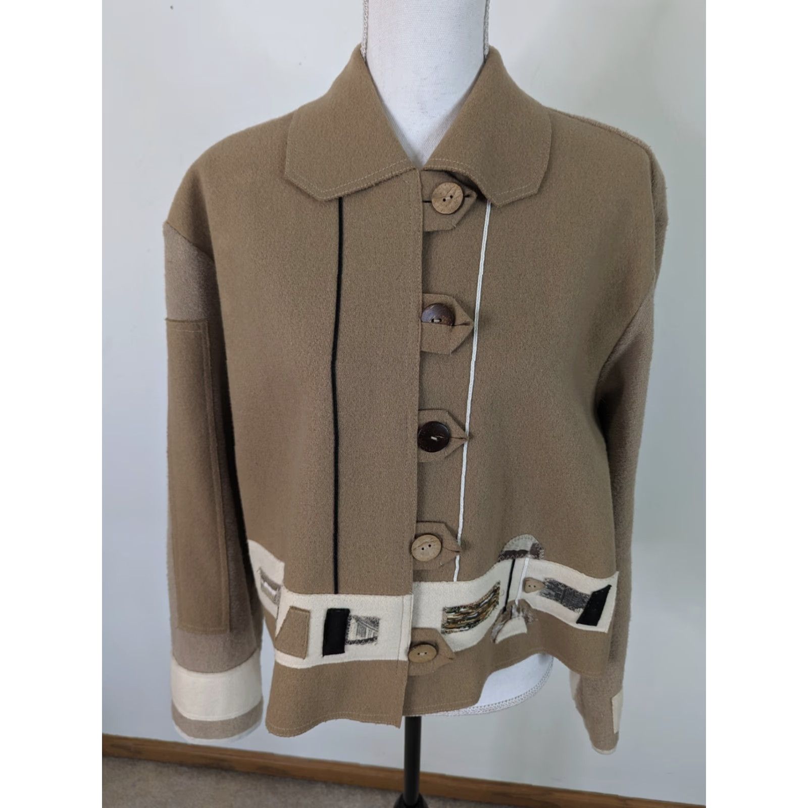 Vintage VINTAGE 90s Lagenlook FLEECE WOOL Beige Art Deco Coat JACKET SIZE Large Woman Wool Beige Size L / US 10 / IT 46 - 2 Thumbnail
