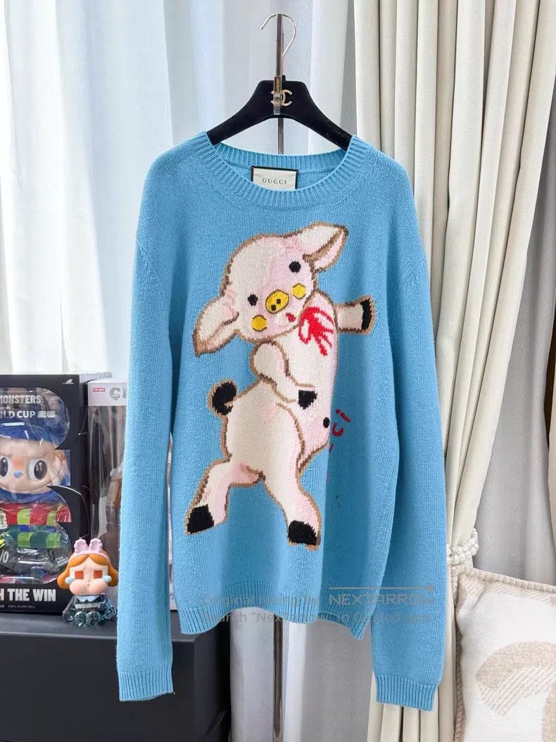 Gucci Gucci Cute piglet pattern long-sleeved wool knitted sweate Size XL / US 12-14 / IT 48-50 - 1 Thumbnail