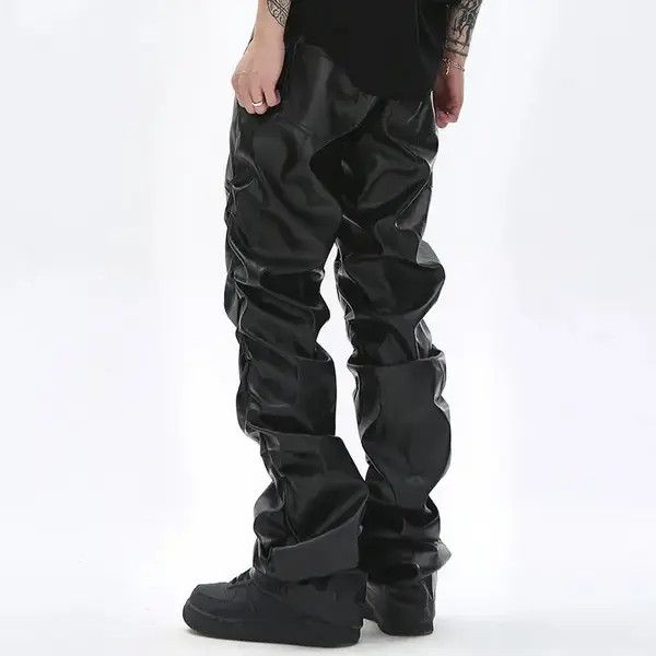 Japanese Brand Honjoh x Hara Loose Ruched Casual Pu Leather Pants Size US 28 / EU 44 - 4 Thumbnail
