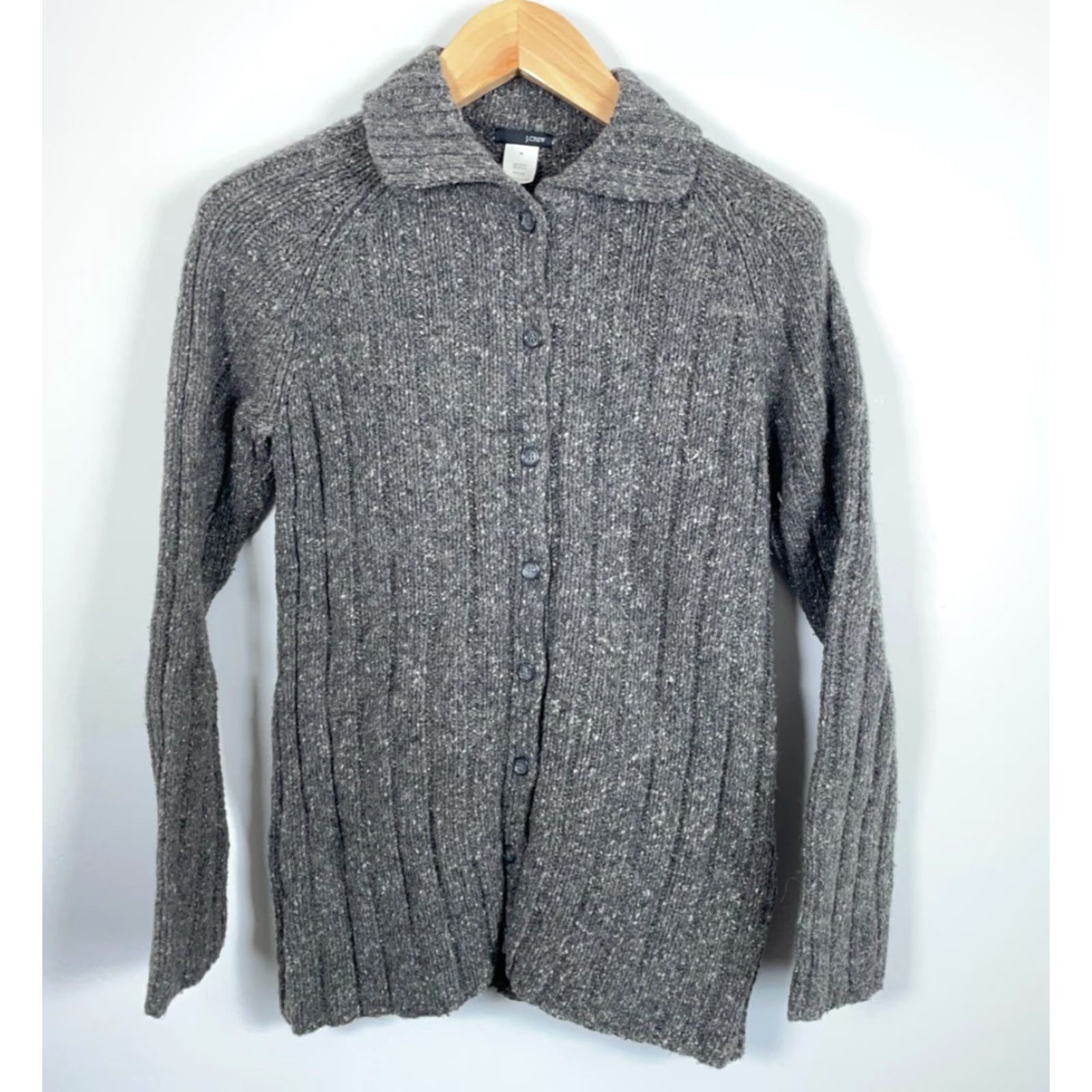 J.Crew VINTAGE J.CREW Cardigan Sweater Women's Medium Gray Wool Knit Collar Preppy 90s Classic Retro Size M / US 6-8 / IT 42-44 - 2 Thumbnail