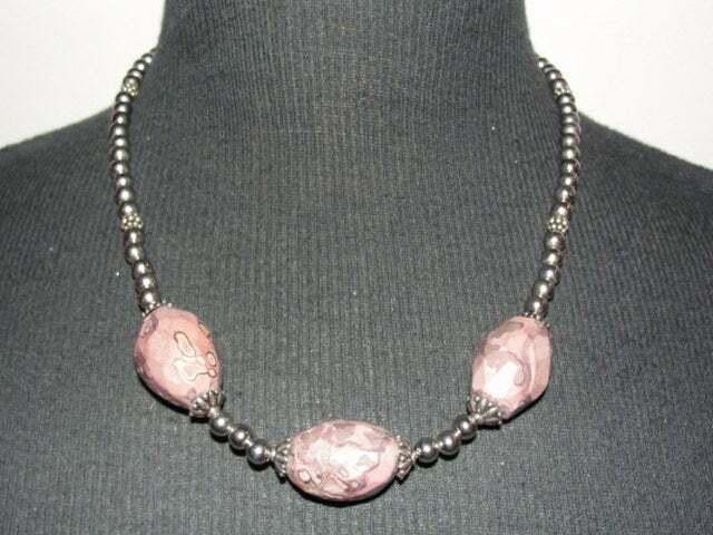 Designer Silver Beaded Necklace & Large Faceted Leopardskin Jasper Size ONE SIZE - 1 Thumbnail