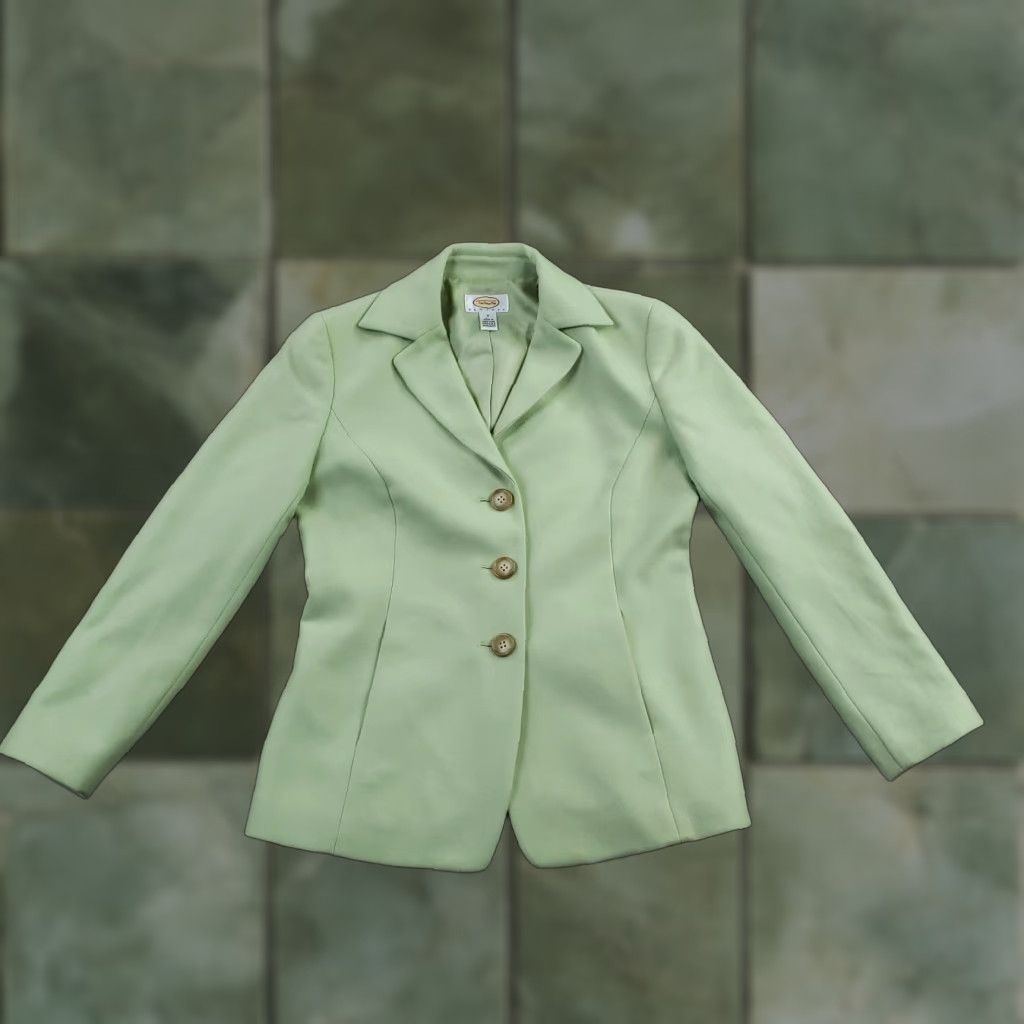 Talbots VINTAGE Talbots Blazer Womens Petites Size 2 Green Wool Cashmere Lined Button Short Sleeve Collared Slim Women Business Blazer Size XS / US 0-2 / IT 36-38 - 1 Thumbnail