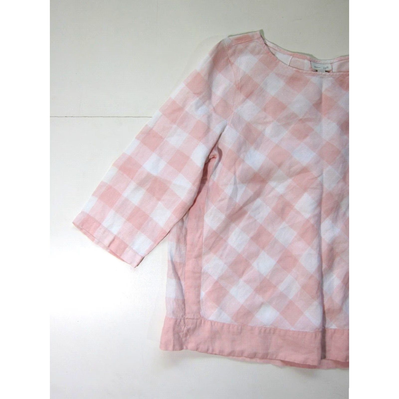 J. Jill J.Jill Blouse Shirt Women Medium 3/4 Sleeve Linen Pink White Plaid Tunic VINTAGE Size M / US 6-8 / IT 42-44 - 7 Thumbnail