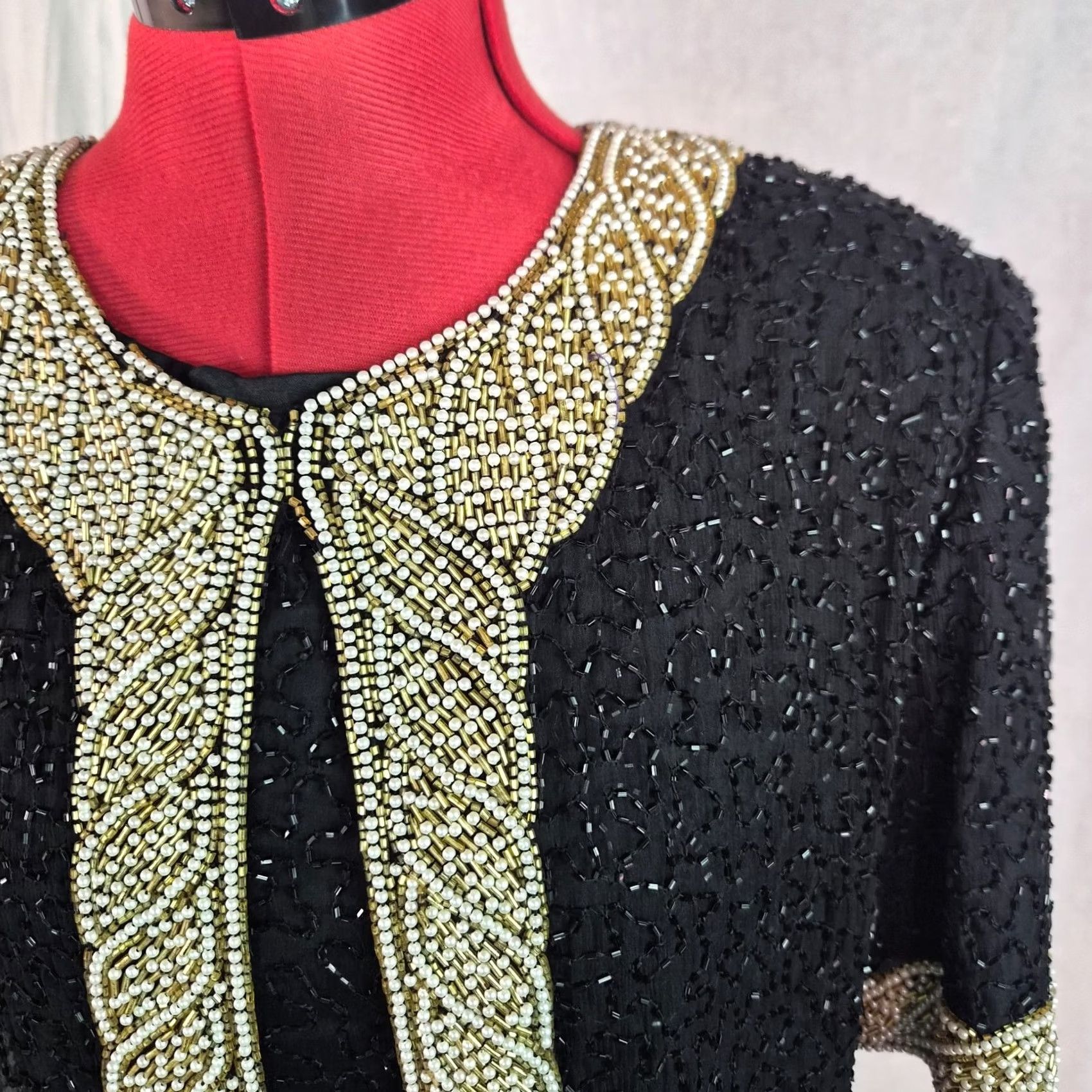 Vintage VINTAGE Laurence Kazar Beaded 100% Silk Dress Maxi Evening M Black Womens Size M / US 6-8 / IT 42-44 - 4 Thumbnail