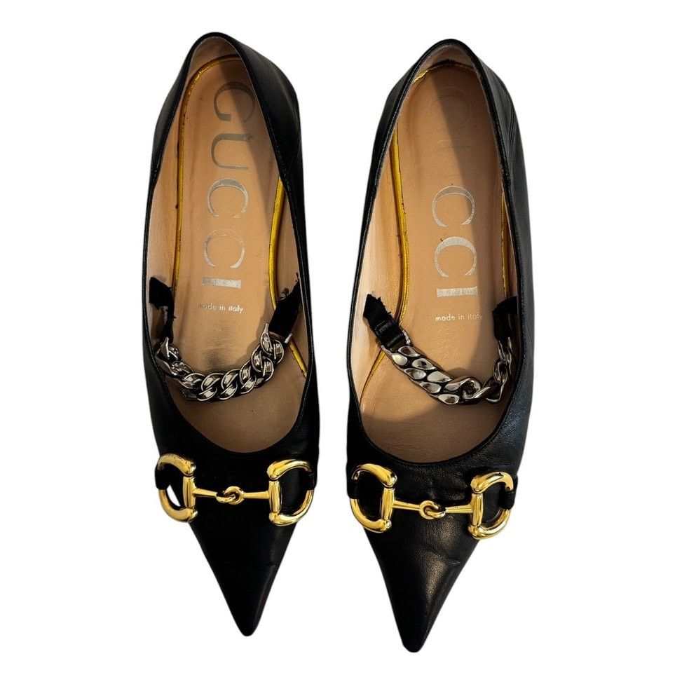 Gucci Gucci Deva Horsebit Chain Ballet Flats Black Leather Size 38 Size US 7.5 / IT 37.5 - 1 Thumbnail