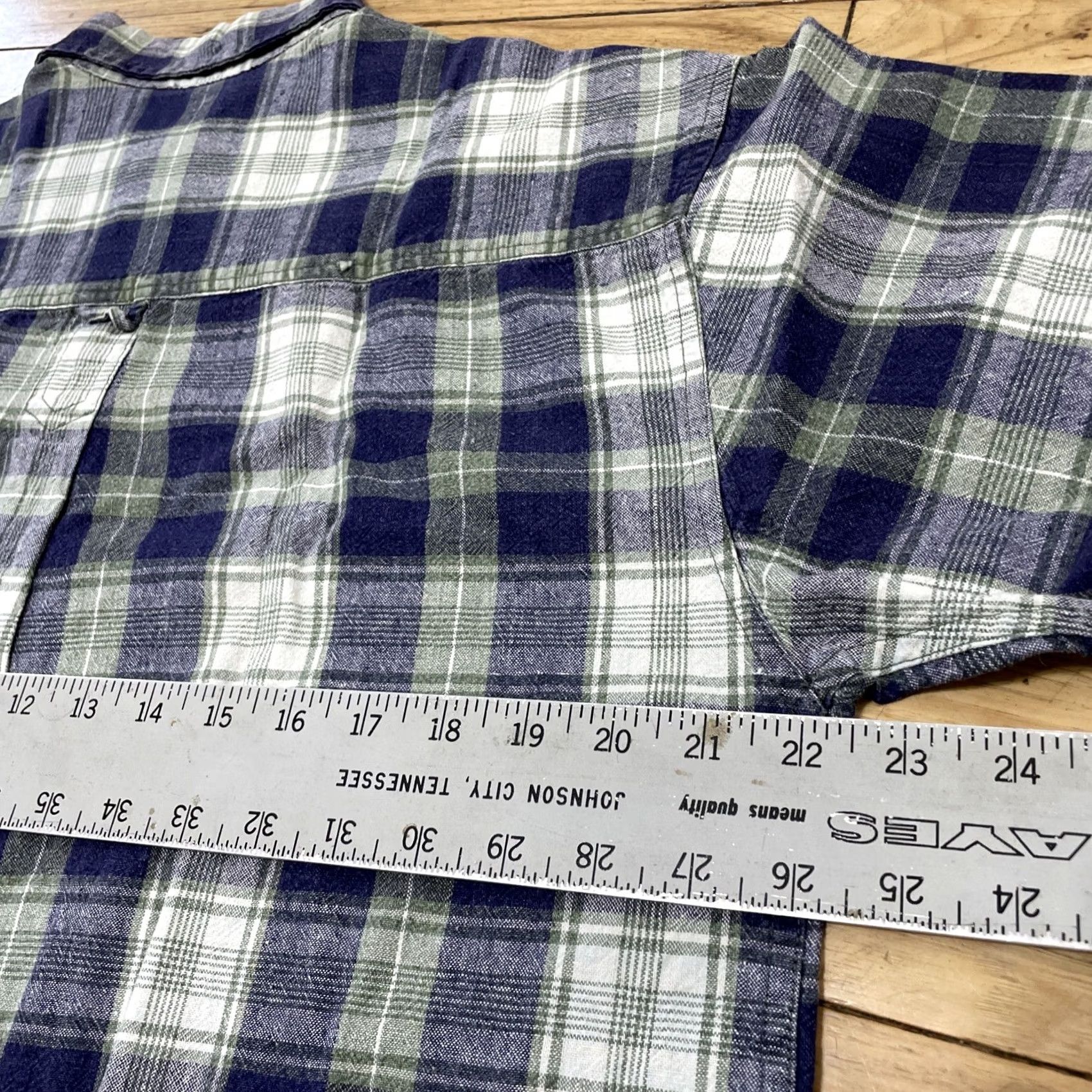 Vintage BLUEPRINT Shirt Men M Button-Up 44" Plaid Linen Cotton Vintage Blue Green Retro Short Sleeve Vintage Mens Size US M / EU 48-50 / 2 - 7 Thumbnail