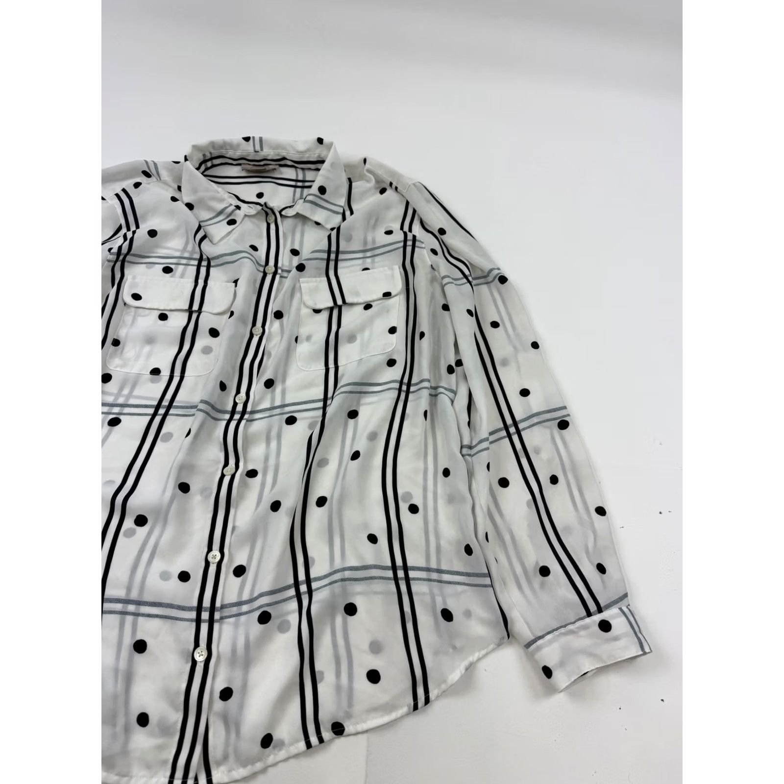 Loft LOFT Shirt Womens XL White Dot Stripe Button Front Long Sleeve Collared Top Size XL / US 12-14 / IT 48-50 - 3 Thumbnail