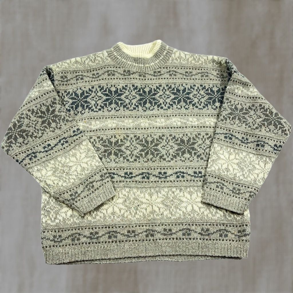 Eddie Bauer VINTAGE Eddie Bauer Sweater Women Large Tan Wool Knit Nordic 90s USA Fair Isle Size L / US 10 / IT 46 - 1 Thumbnail