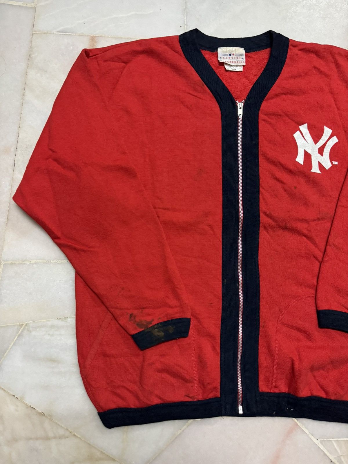 MLB 💥VINTAGE MLB 1998's NY LOGO ZIPPER SWEATER PLAYER WEAR Size US L / EU 52-54 / 3 - 2 Thumbnail