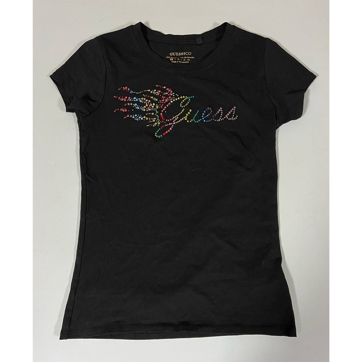 Guess Guess Black Rainbow Diamond Logo Graphic Shirt Top Tee XS 🌈✨ Size XS / US 0-2 / IT 36-38 - 2 Thumbnail