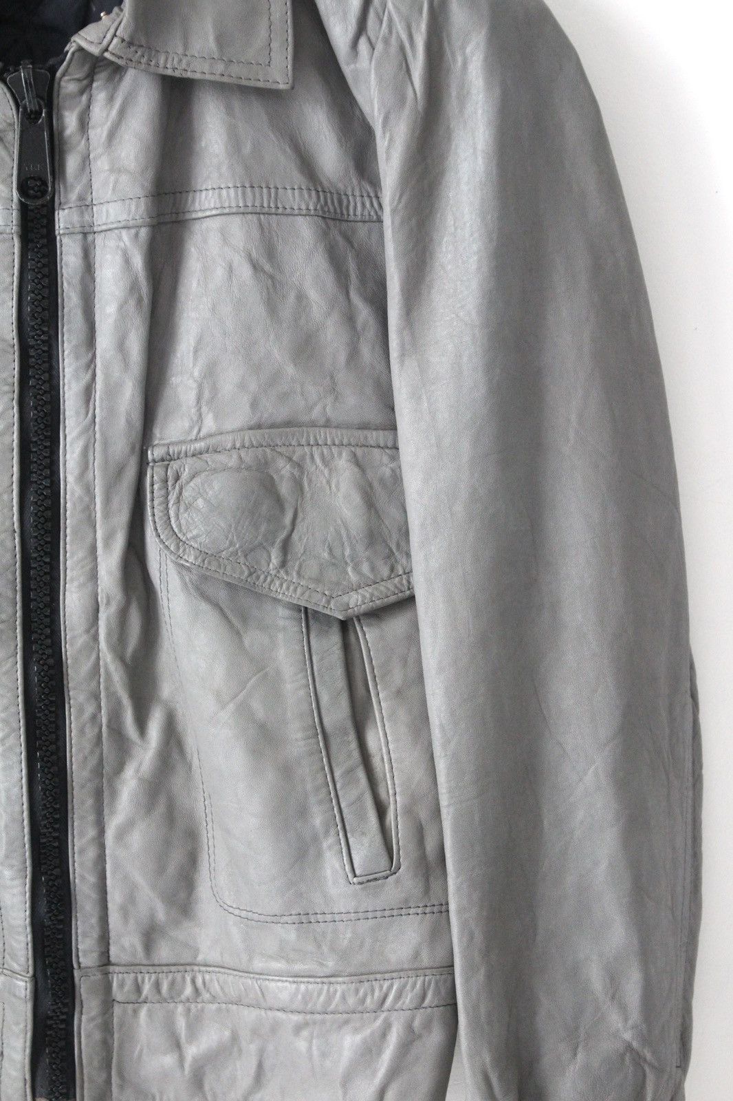 Vintage 1990S MICHEL CORBIER ASH GREY LEATHER ZIP TRUCKER JACKET Size US S / EU 44-46 / 1 - 5 Thumbnail