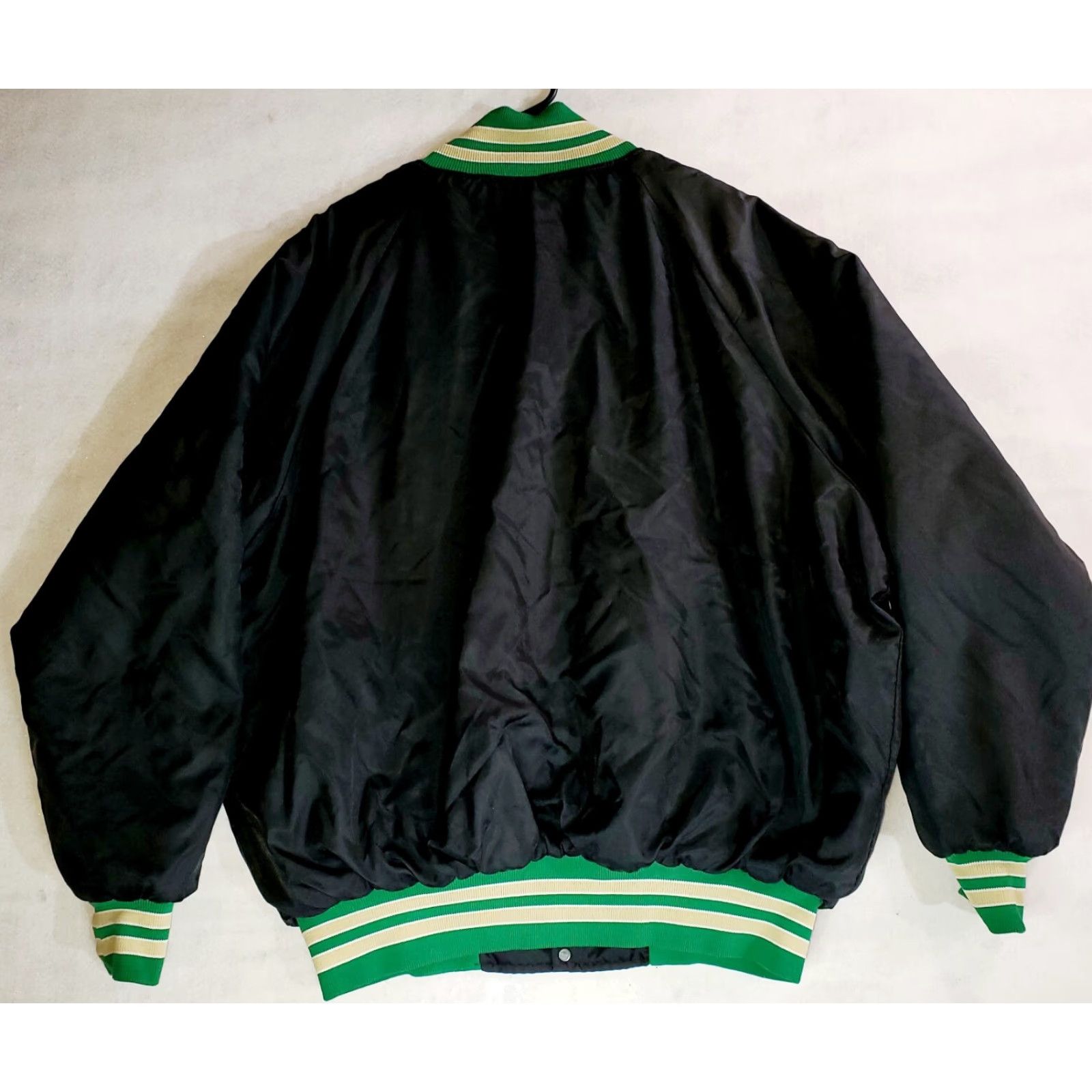 Vintage VTG Harvard Clothing Athletic Otterwear Bomber Jacket Men 2XL Black Green Solid Mid-Length Polyester Lining Band Collar Casual Varsity Size US XXL / EU 58 / 5 - 7 Thumbnail
