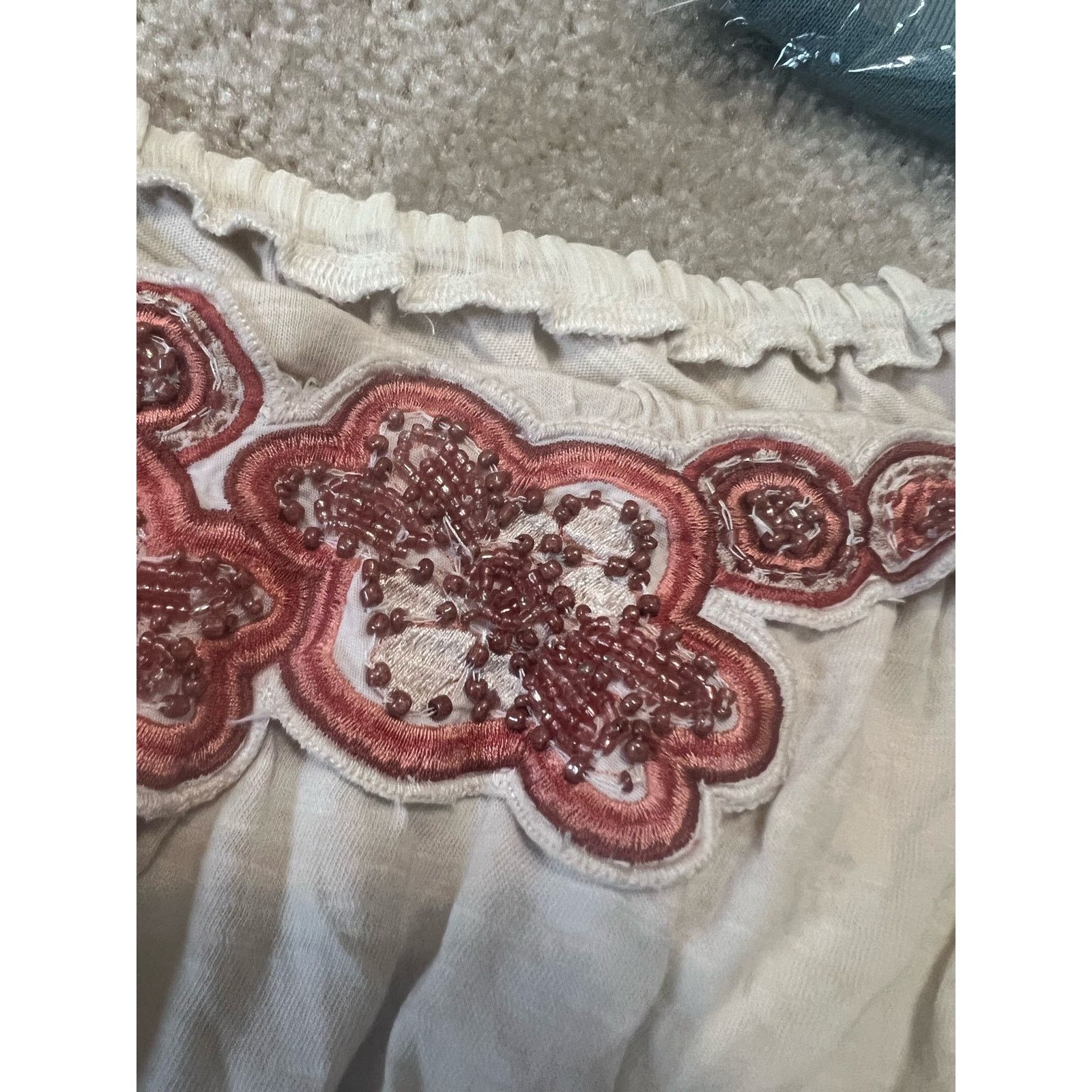 Anthropologie Anthropologie Deletta Cream Beaded Ruffle Sleeve Blouse L Size L / US 10 / IT 46 - 7 Thumbnail
