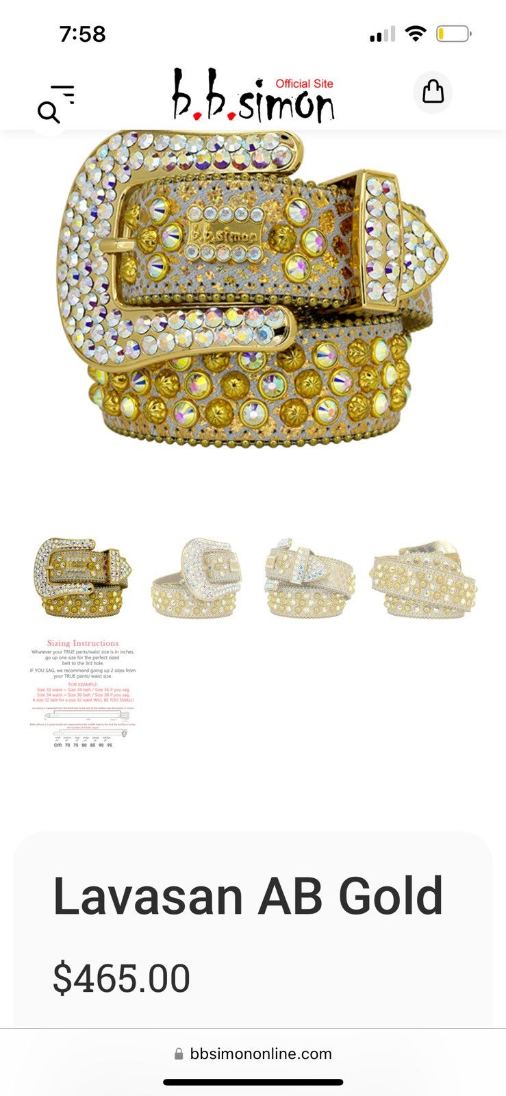 B.B. Simon × Swarovski BB Simons Lavasan AB Gold Belt Size 34 - 6 Thumbnail