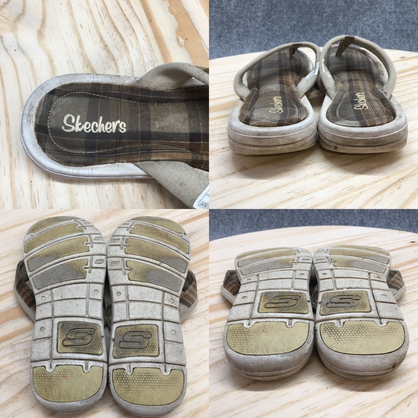 SKECHERS Skechers Sandals Womens 9 Casual Slip On Plaid Flip Flops 46463 Brown Fabric Size US 9 / IT 39 - 9 Thumbnail