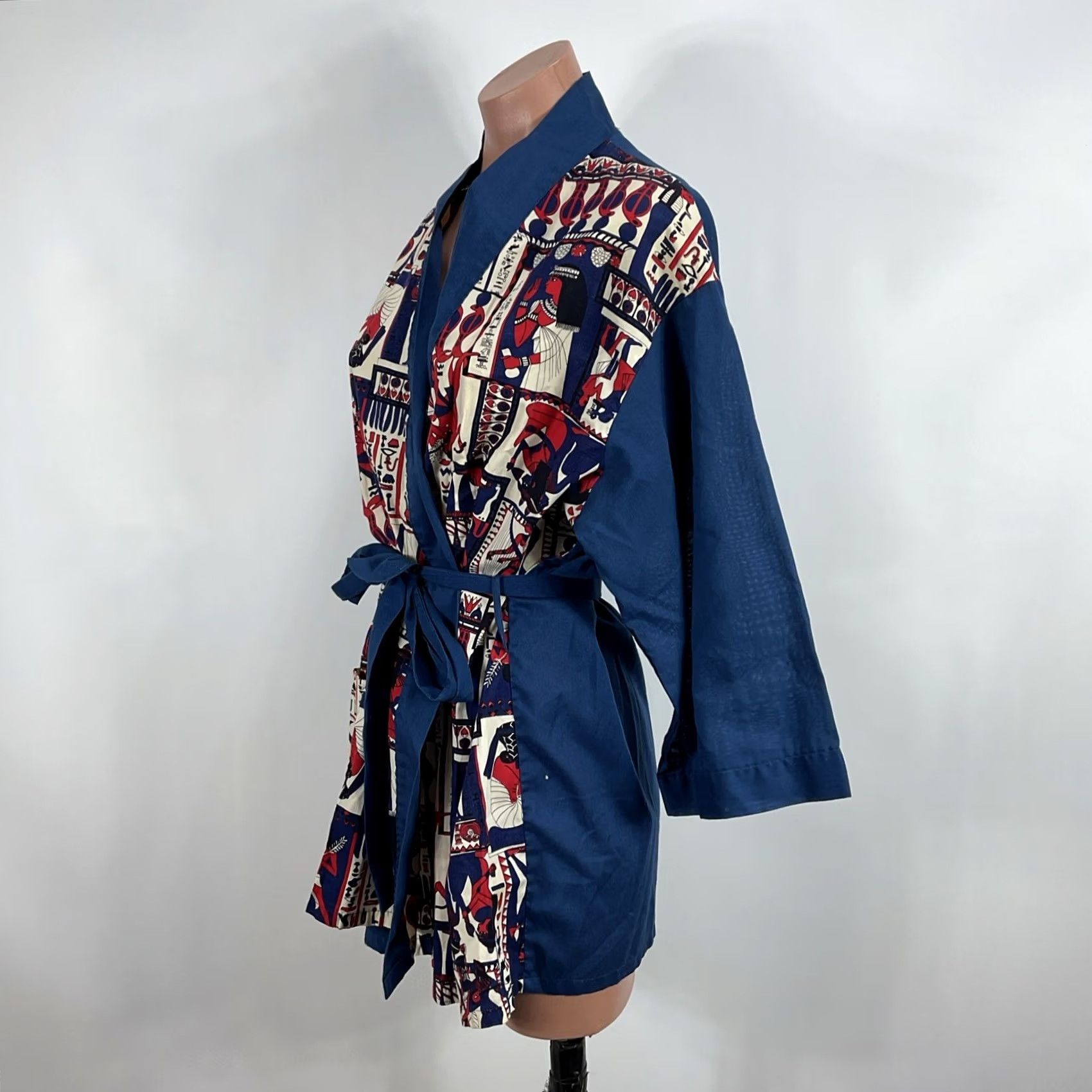 Vintage VINTAGE Montgomery Ward Smoking Jacket Belted Robe L Egyptian Print 70s Blue Robe Mens Size US 33 - 7 Thumbnail