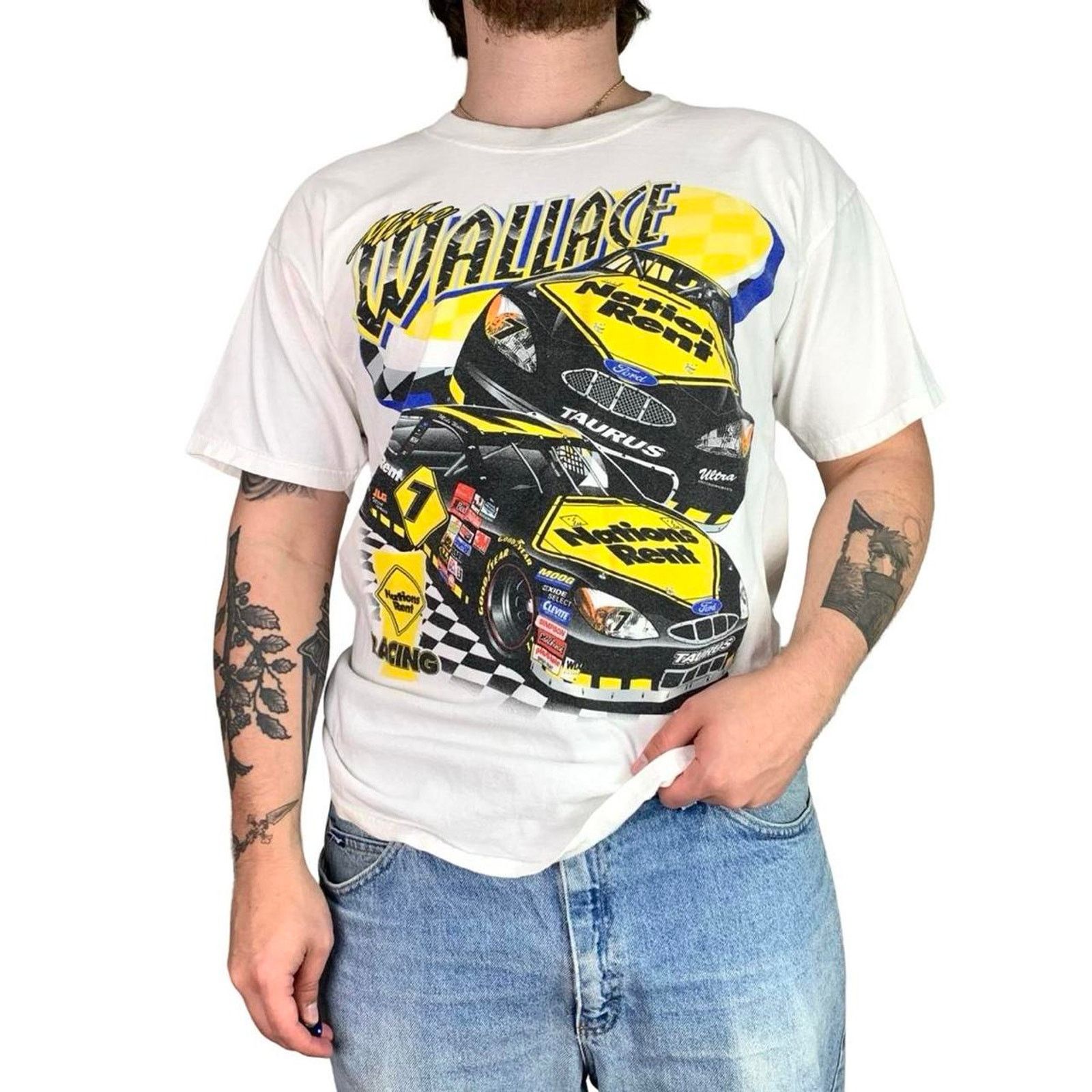 NASCAR × Vintage Vintage Mike Wallace All Over Print Nascar Graphic T-shirt Size US L / EU 52-54 / 3 - 3 Thumbnail
